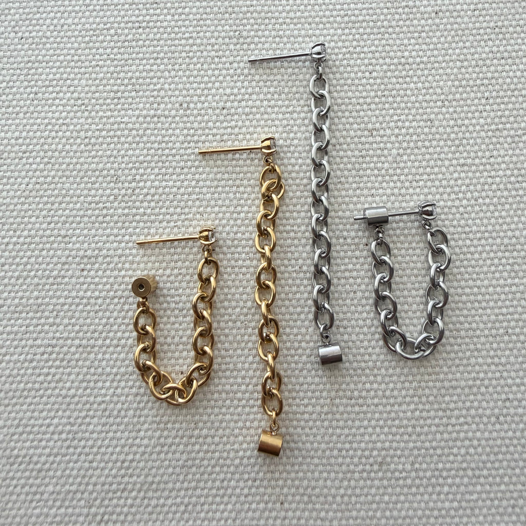 Diamond Stud Chain Connection Earrings