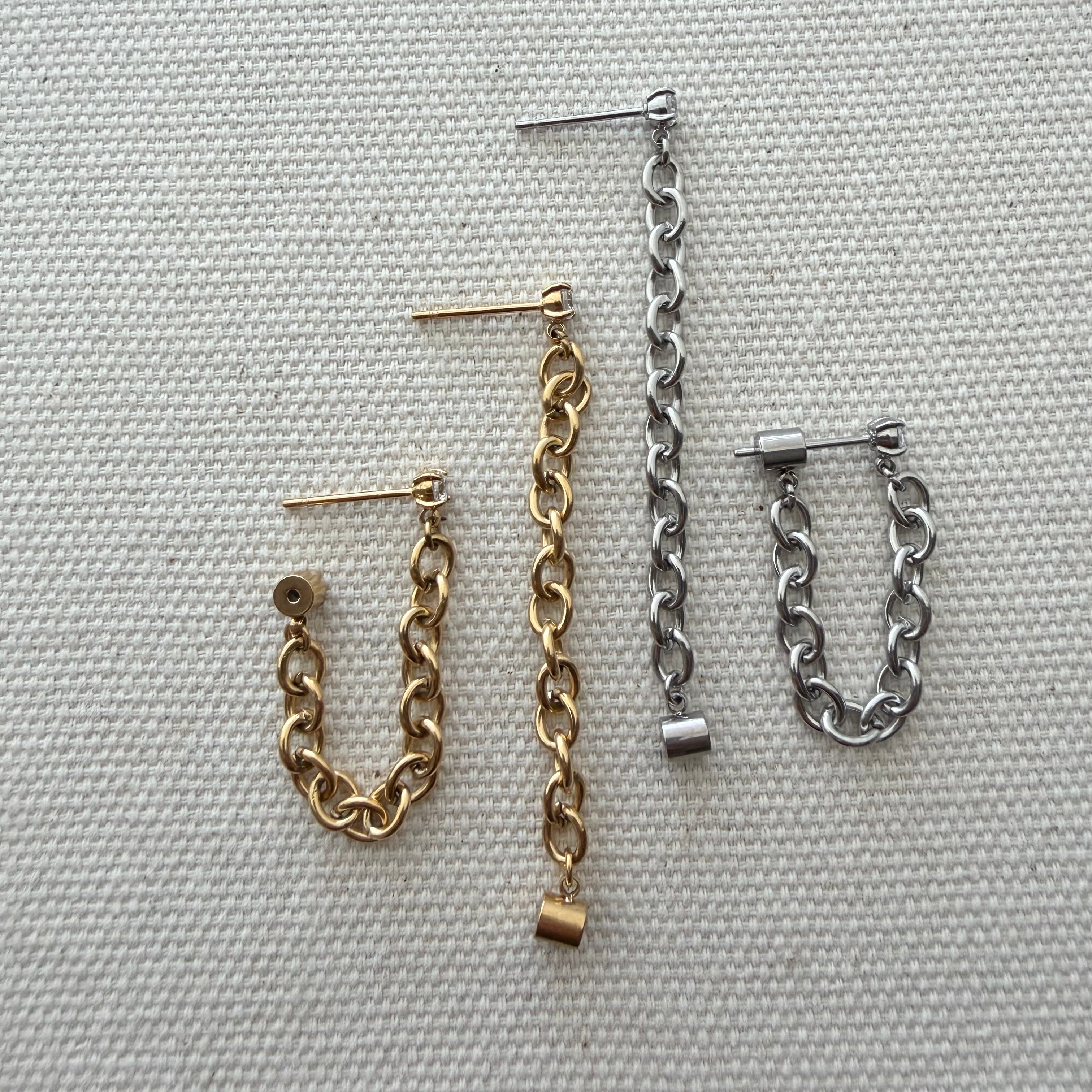 Diamond Stud Chain Connection Earrings