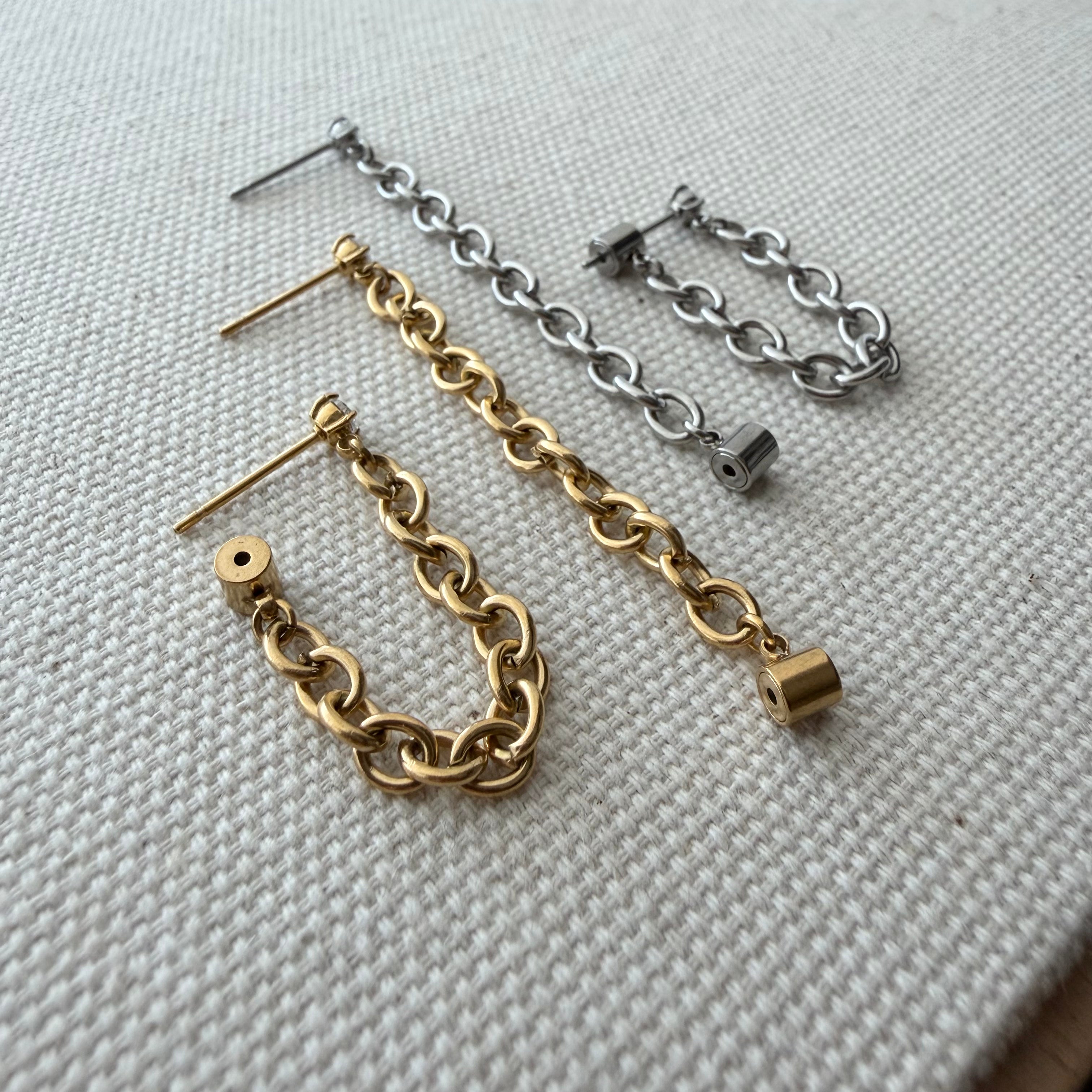Diamond Stud Chain Connection Earrings