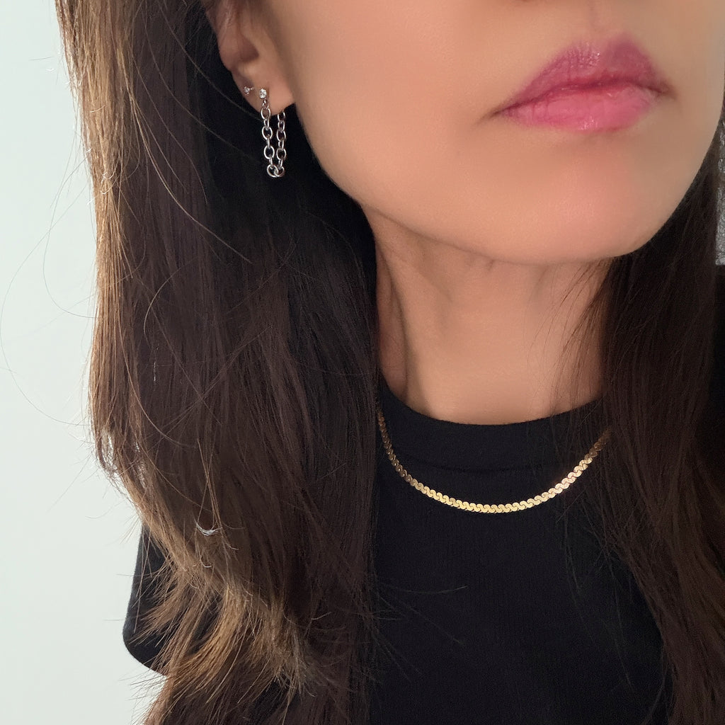 Diamond Stud Chain Connection Earrings