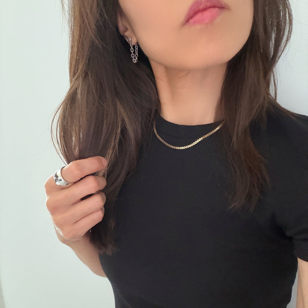 Diamond Stud Chain Connection Earrings
