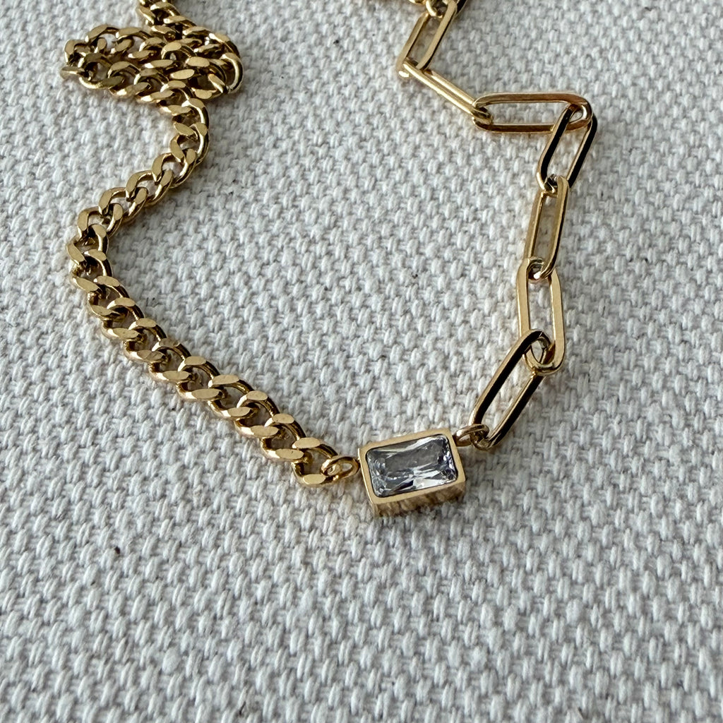 Half and Half Baguette Necklace