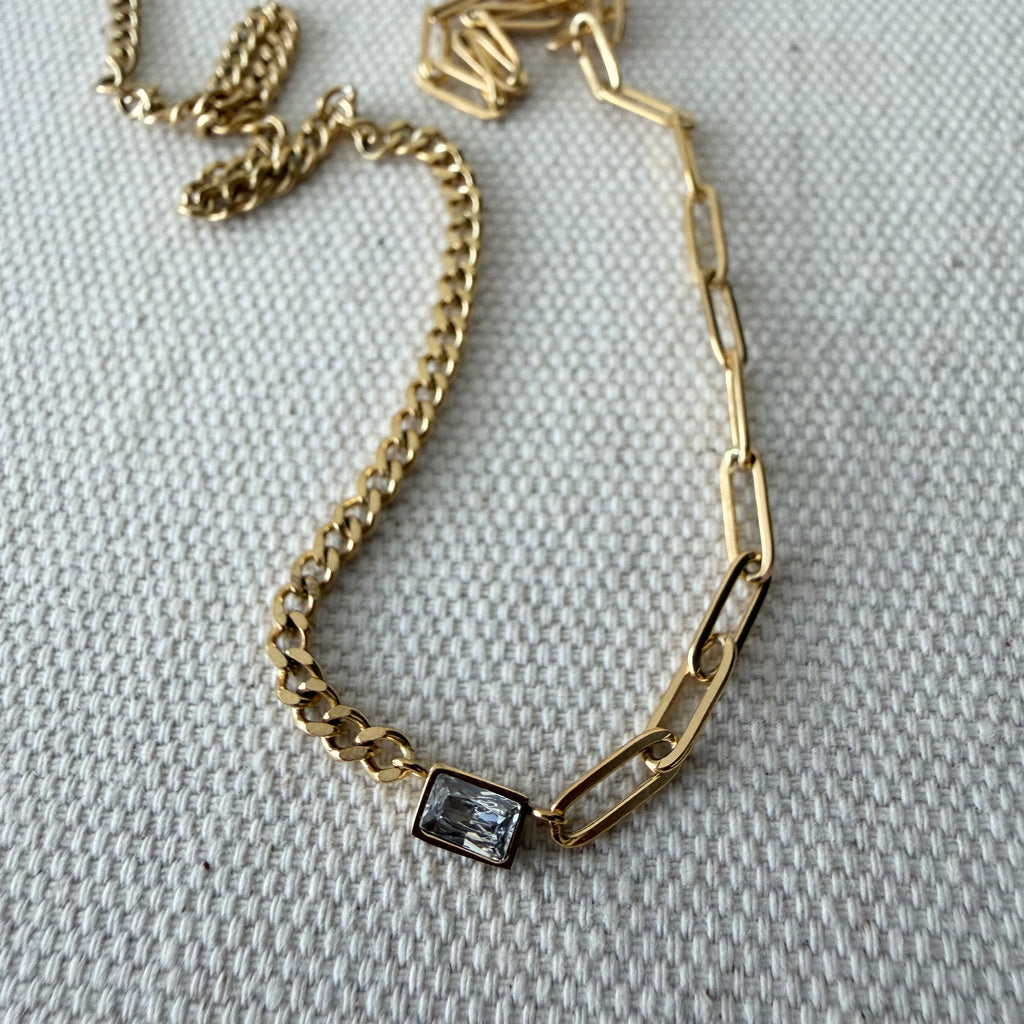 Half and Half Baguette Necklace