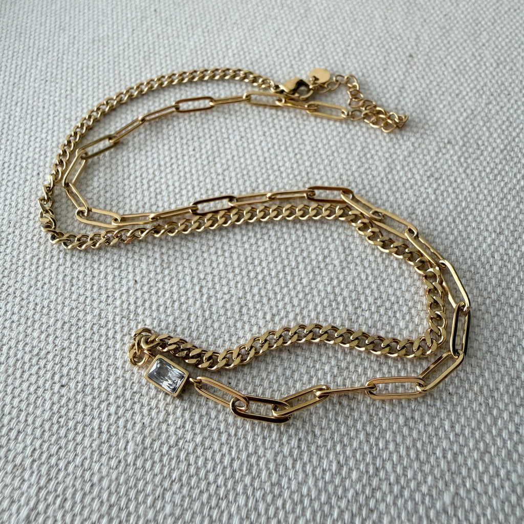 Half and Half Baguette Necklace