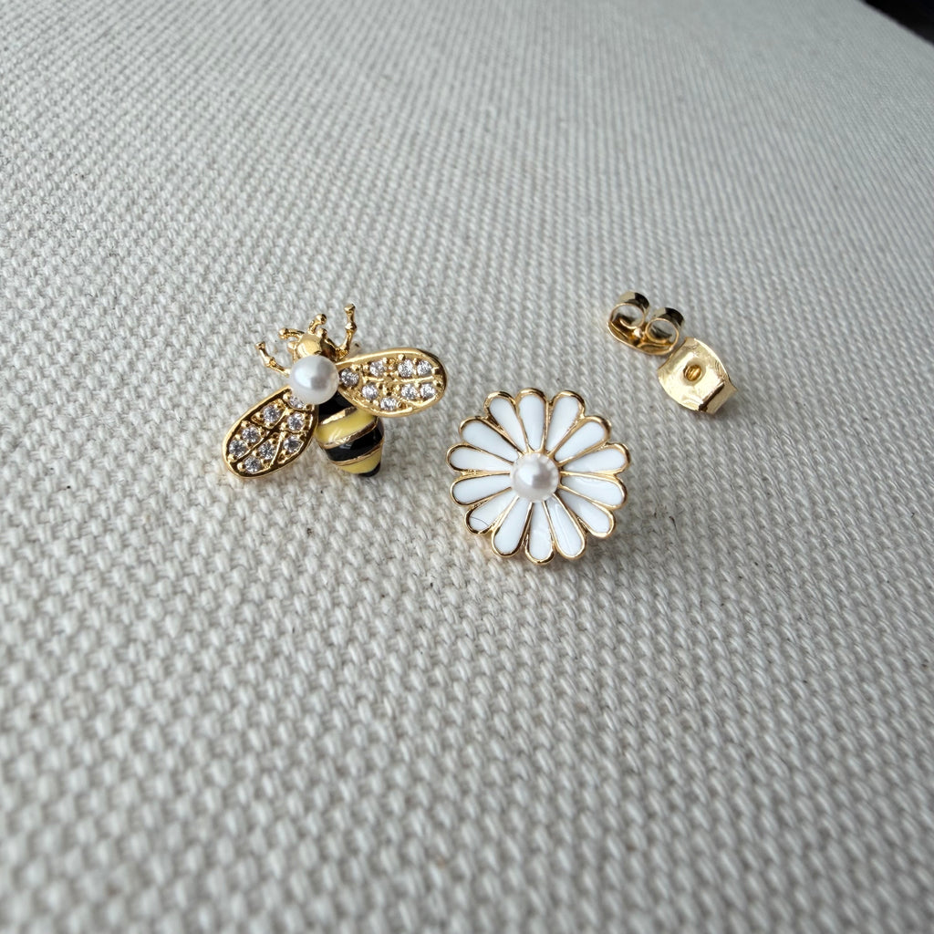 Bumblebee and Daisy Mismatch Earrings