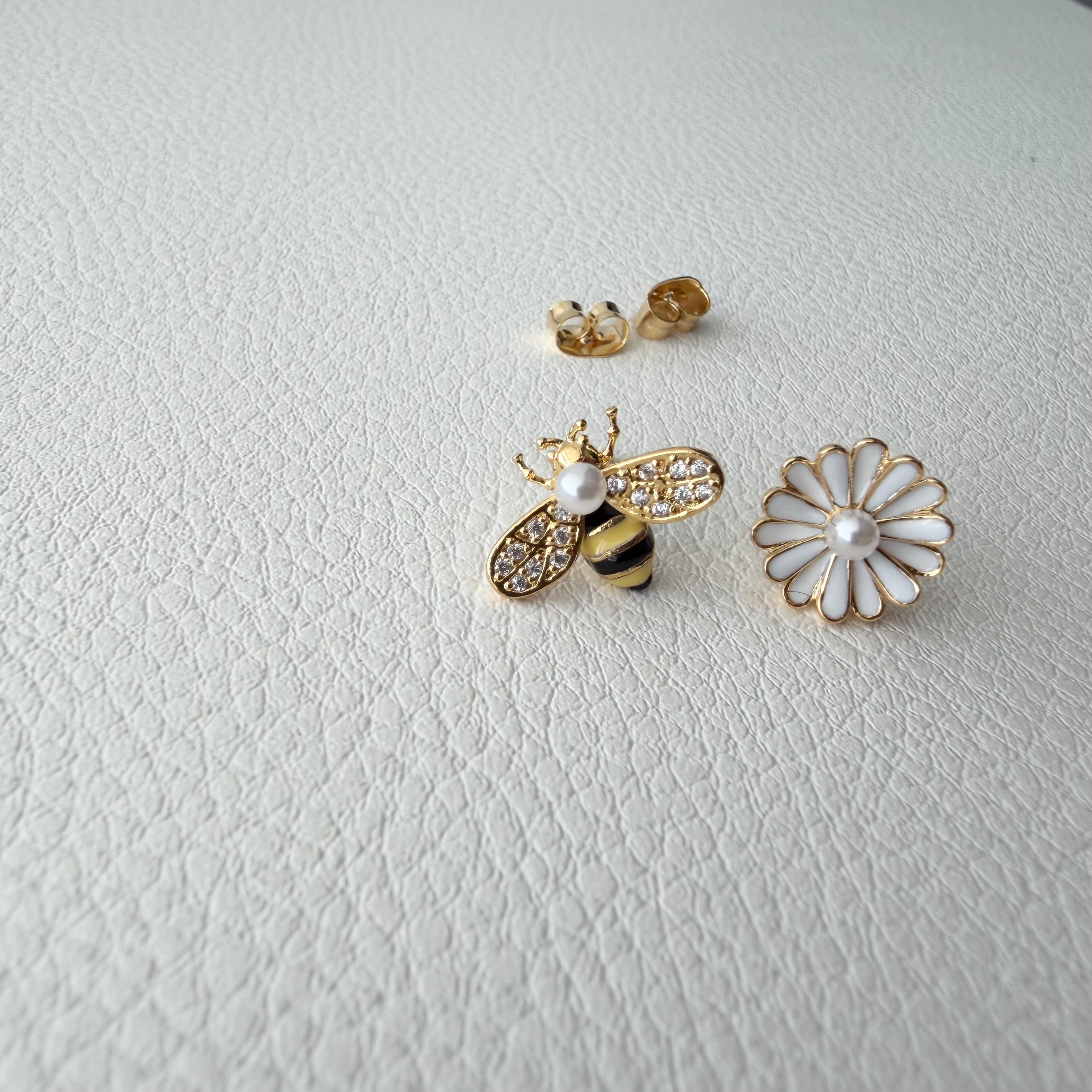 Bumblebee and Daisy Mismatch Earrings