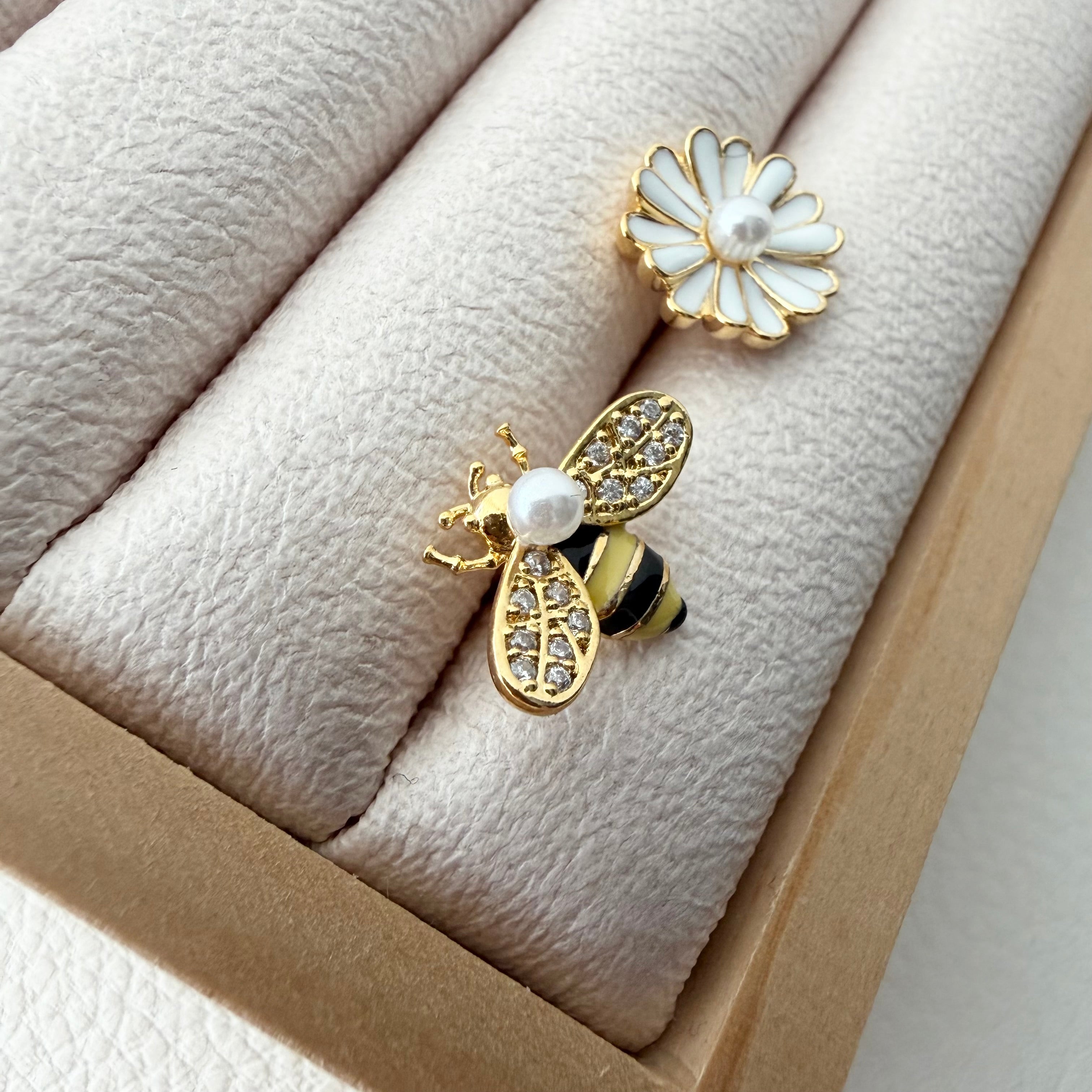 Bumblebee and Daisy Mismatch Earrings