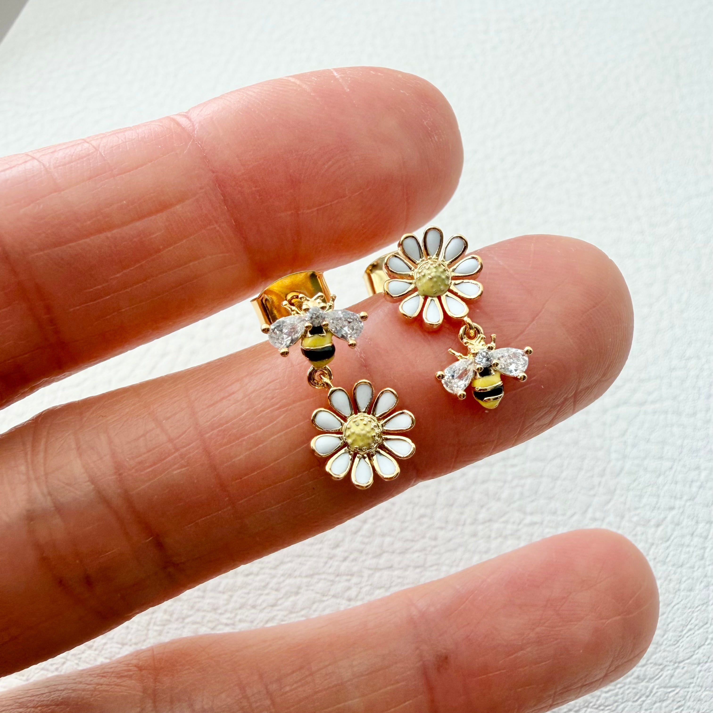 Bumblebee and Daisy Dangle Earrings