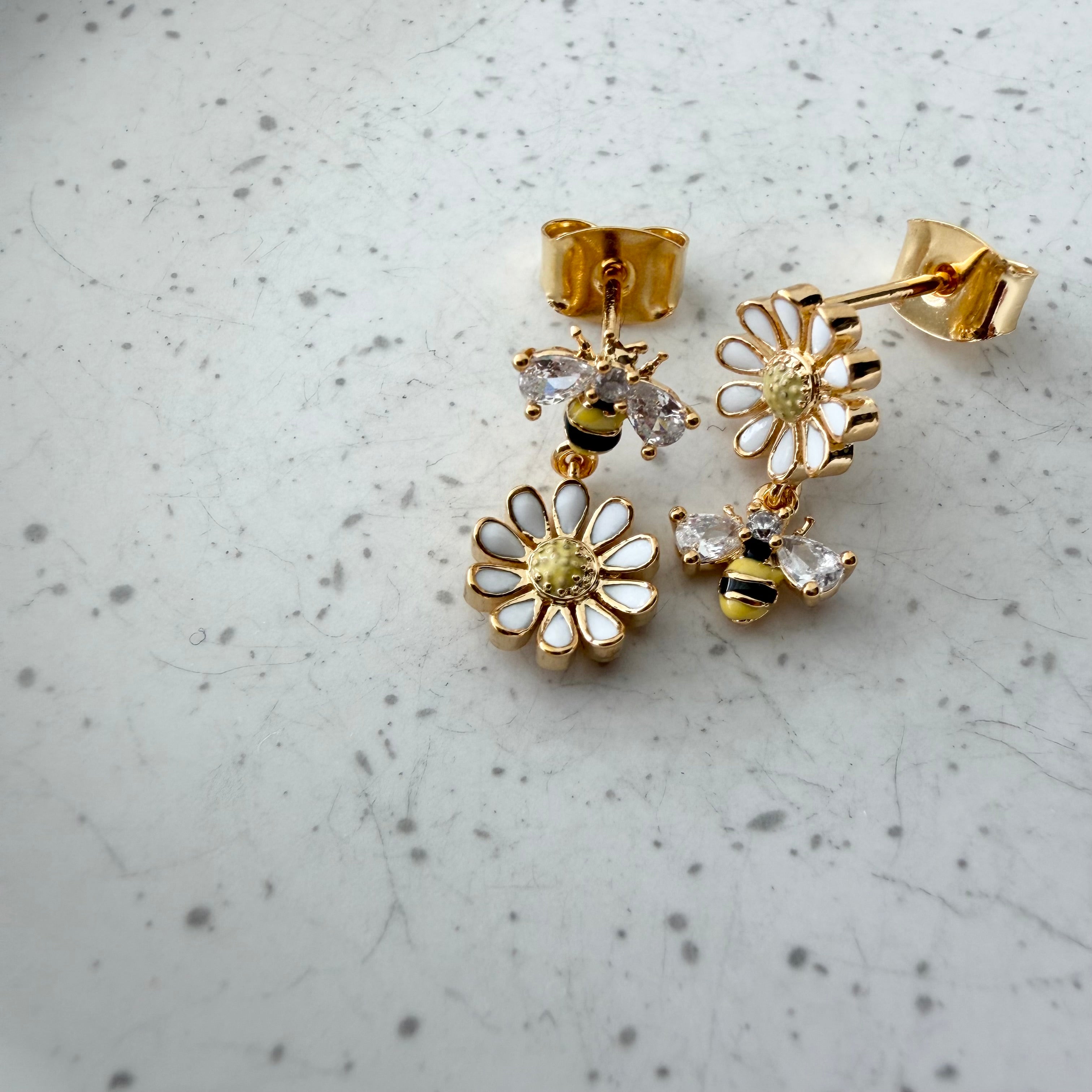 Bumblebee and Daisy Dangle Earrings