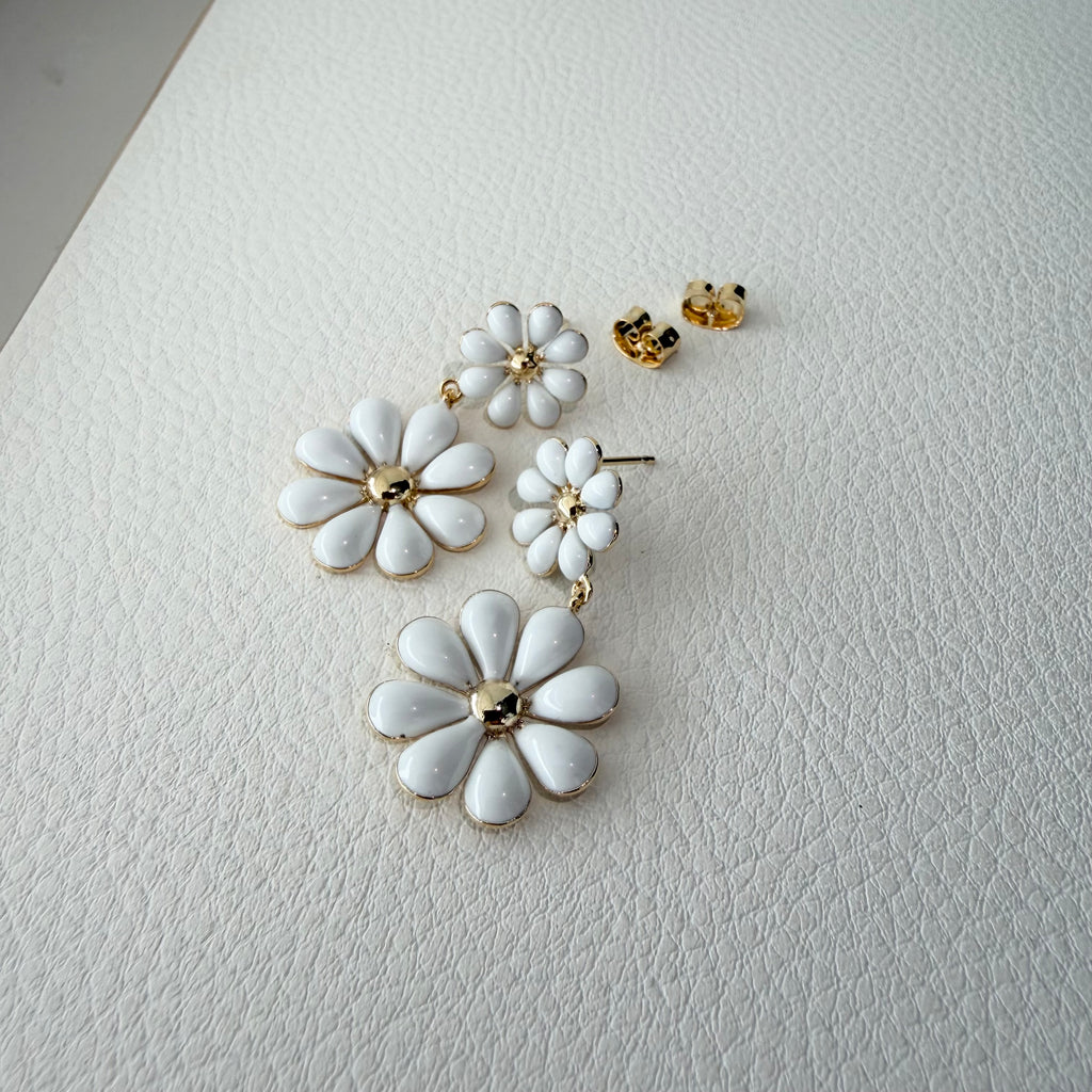 Double Flower Enamel Earrings
