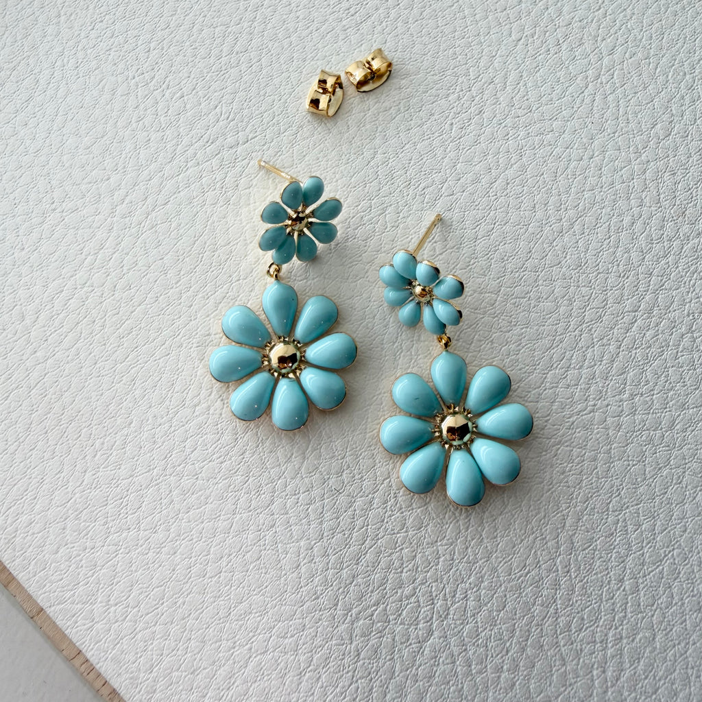 Double Flower Enamel Earrings