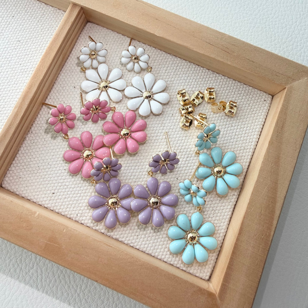 Double Flower Enamel Earrings