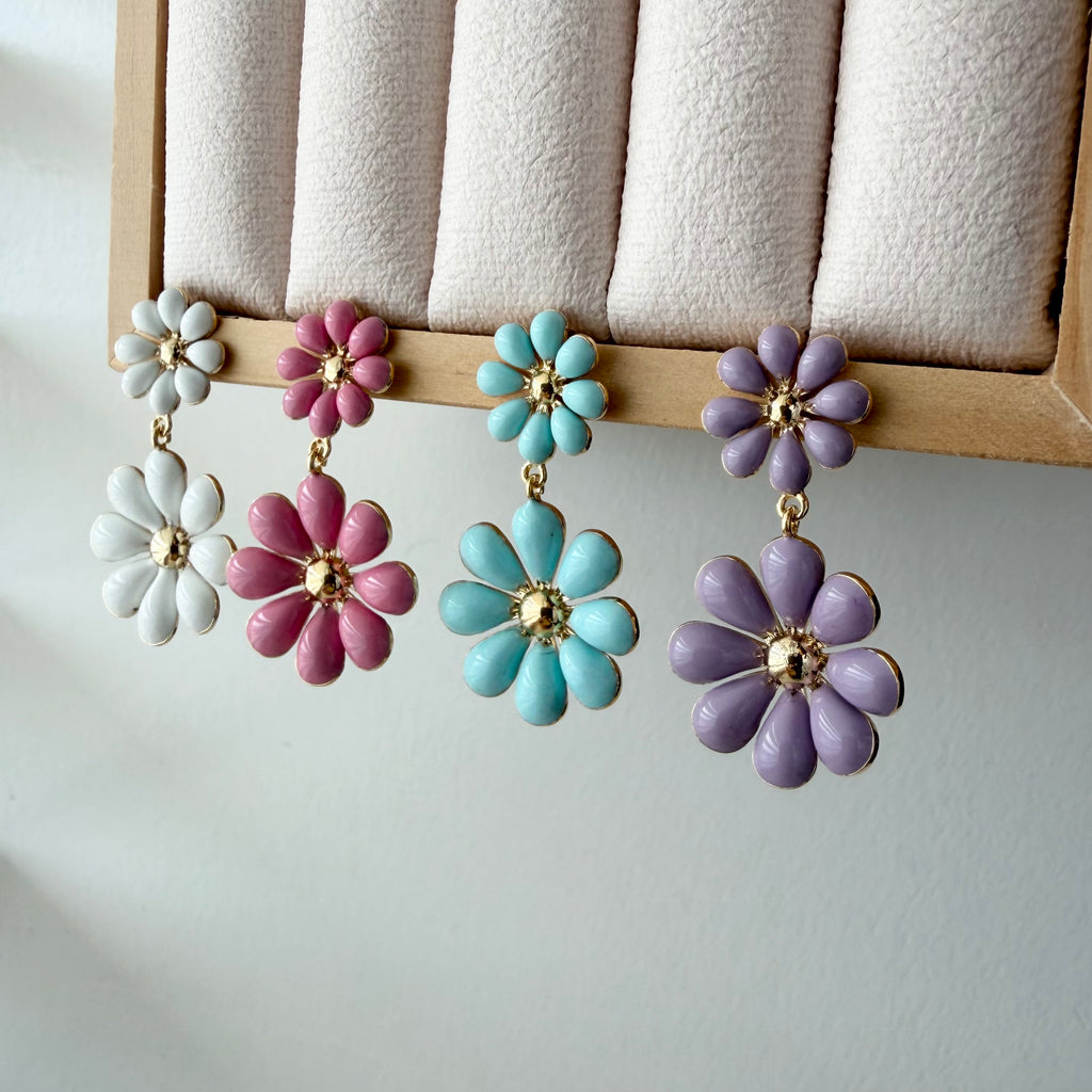 Double Flower Enamel Earrings