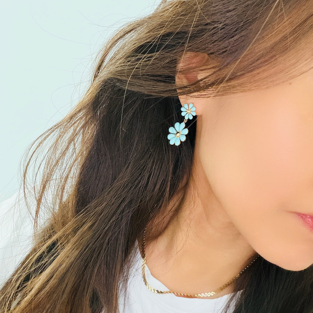 Double Flower Enamel Earrings