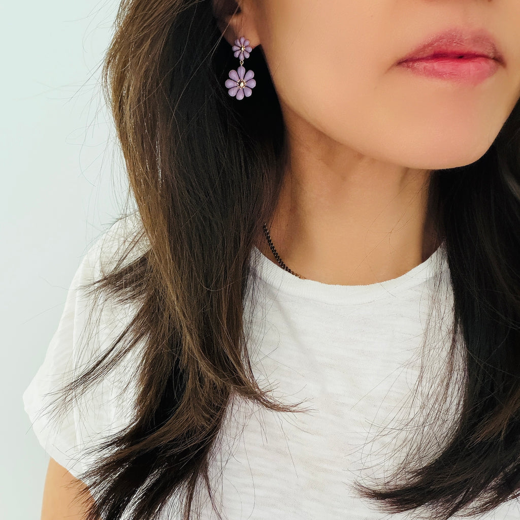 Double Flower Enamel Earrings