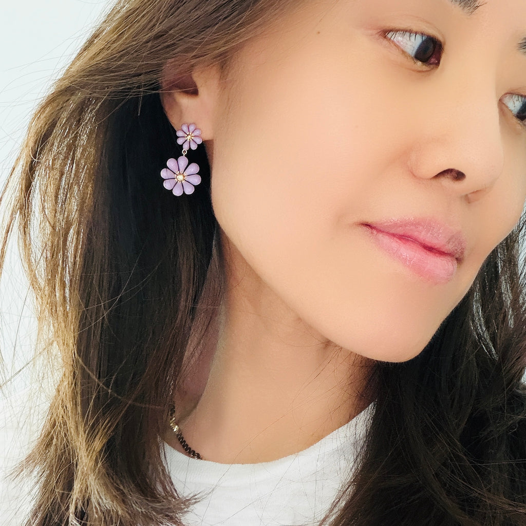 Double Flower Enamel Earrings