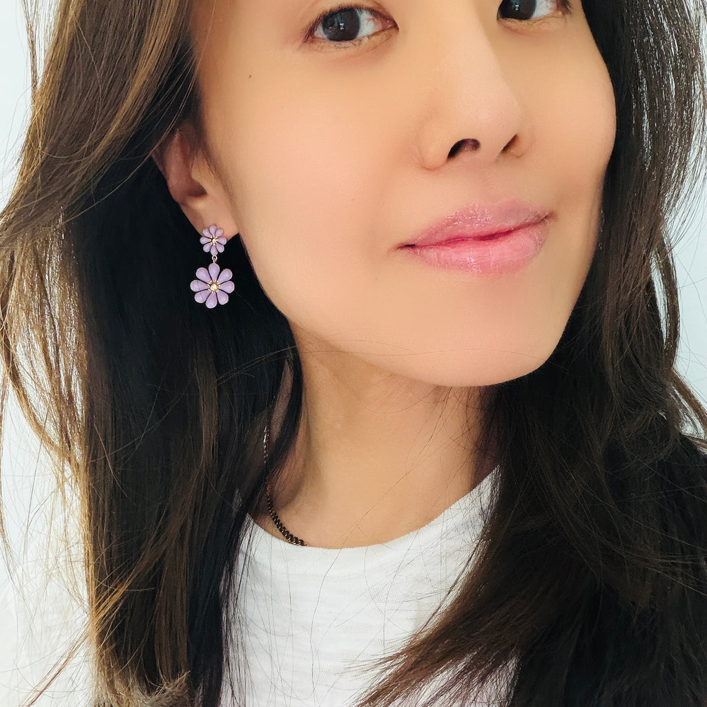 Double Flower Enamel Earrings
