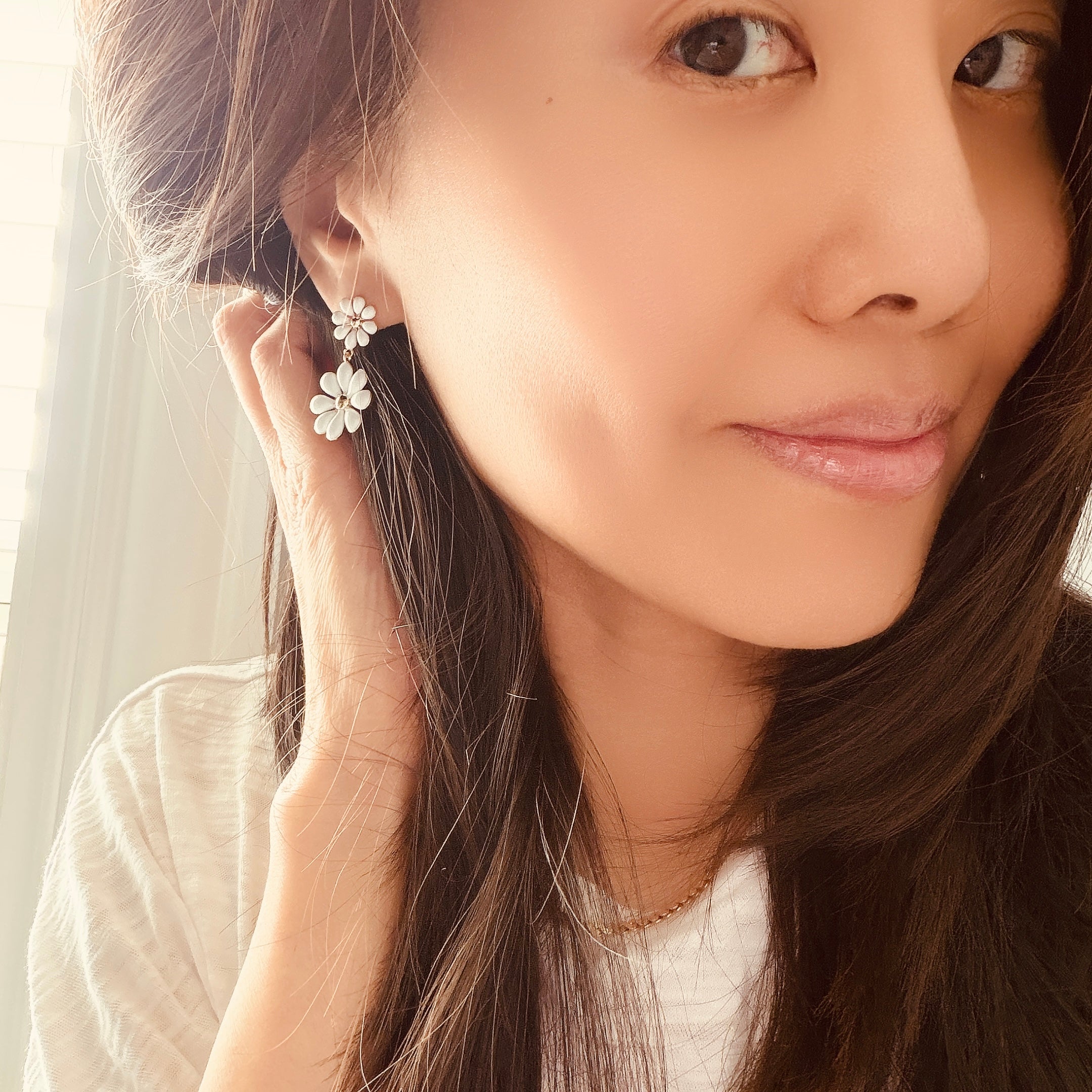 Double Flower Enamel Earrings