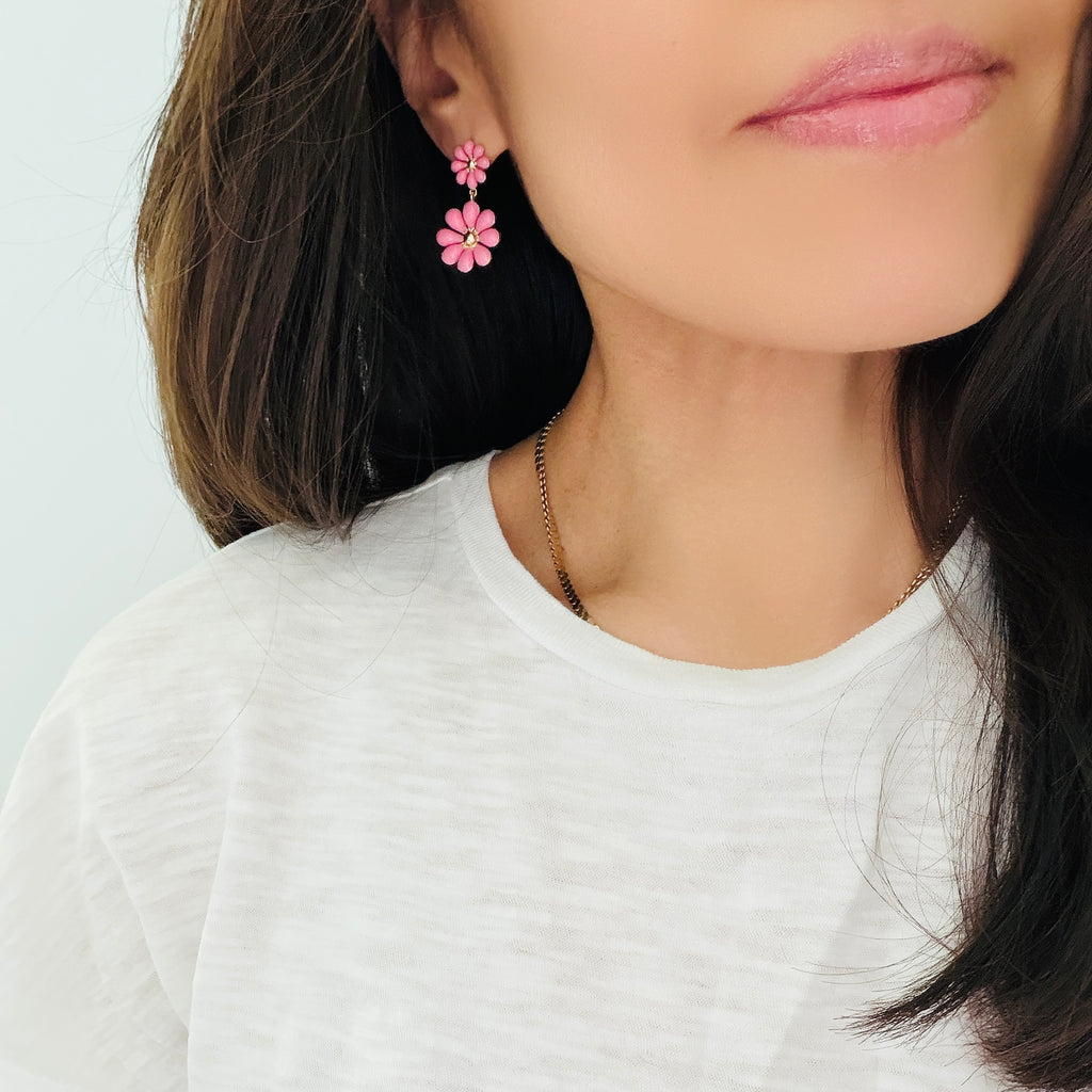 Double Flower Enamel Earrings