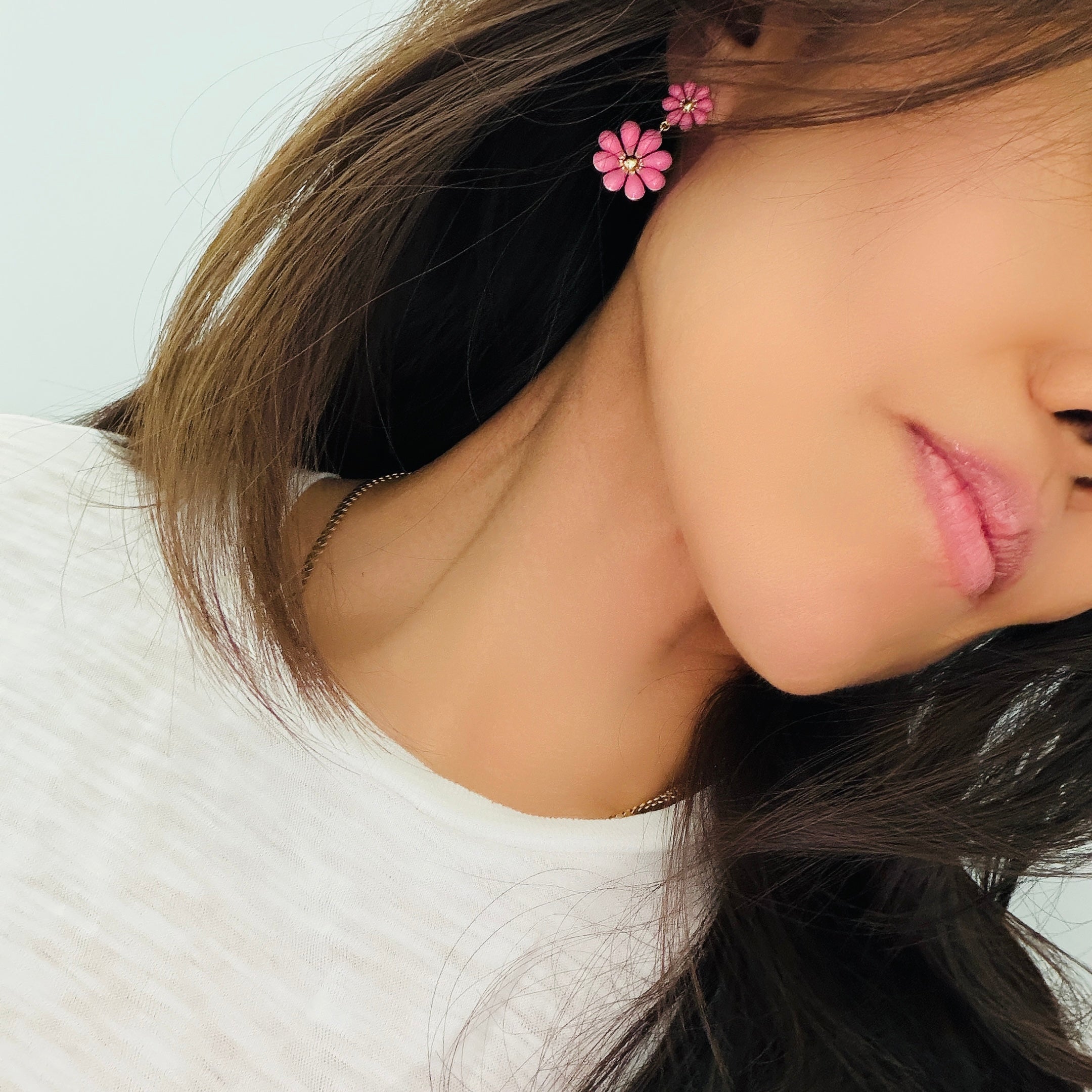Double Flower Enamel Earrings