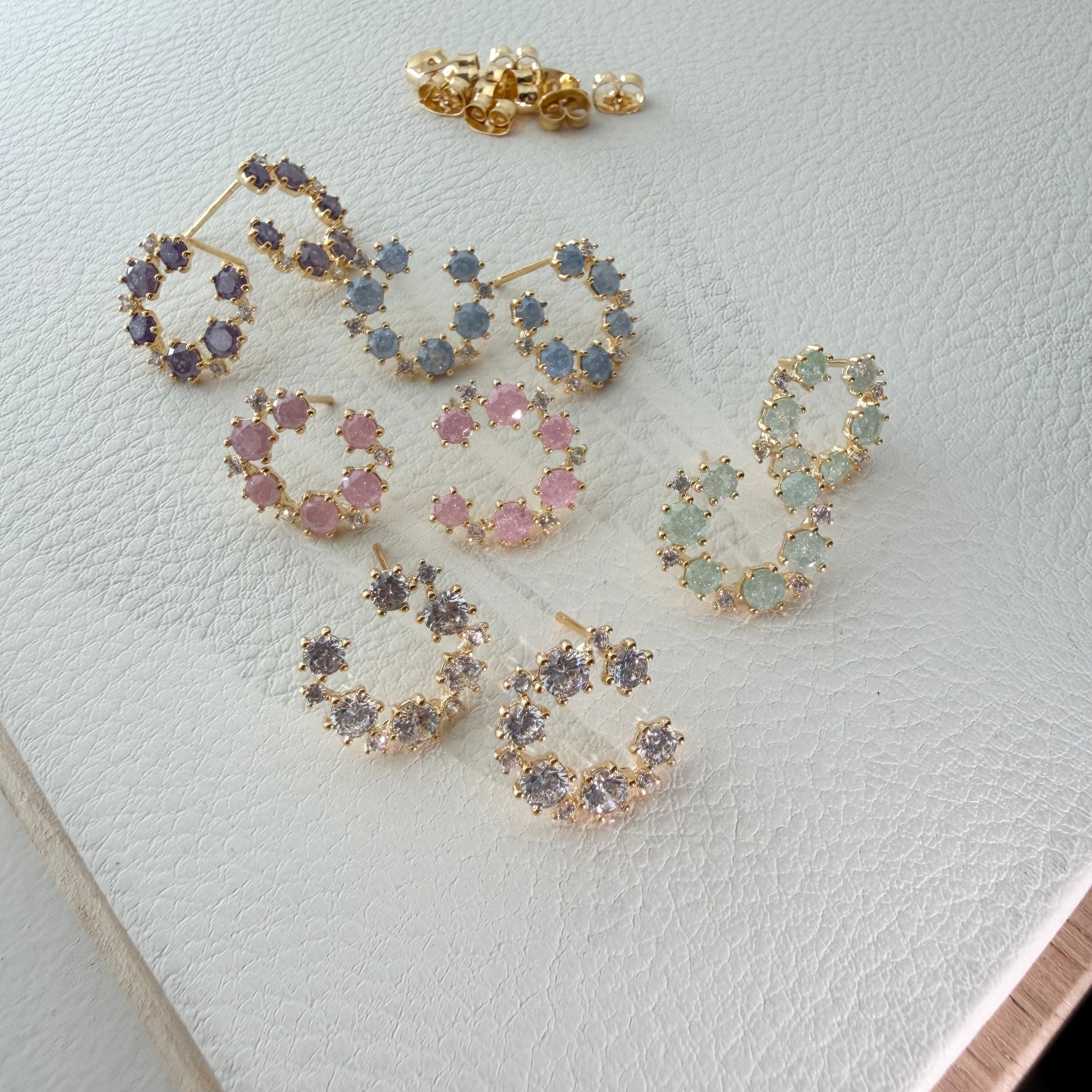 C-Shape Round CZ Earrings