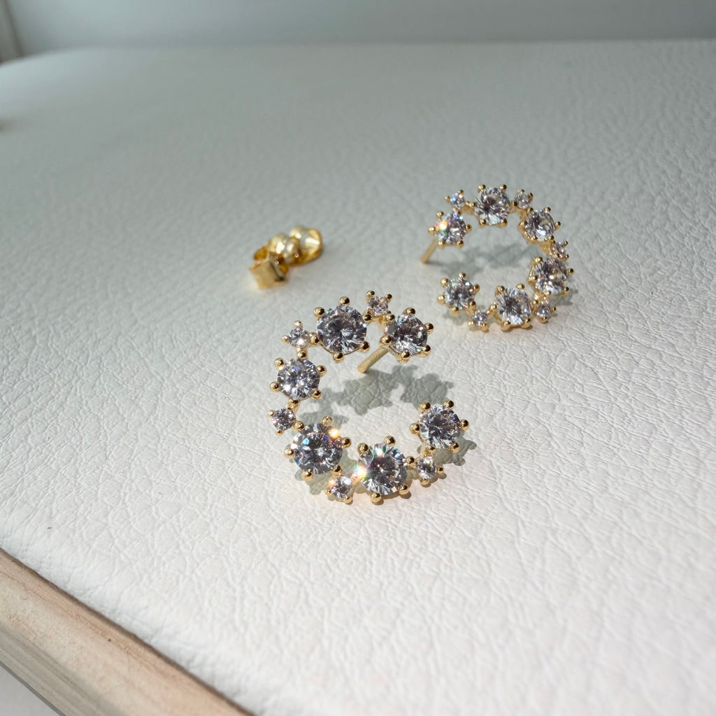 C-Shape Round CZ Earrings