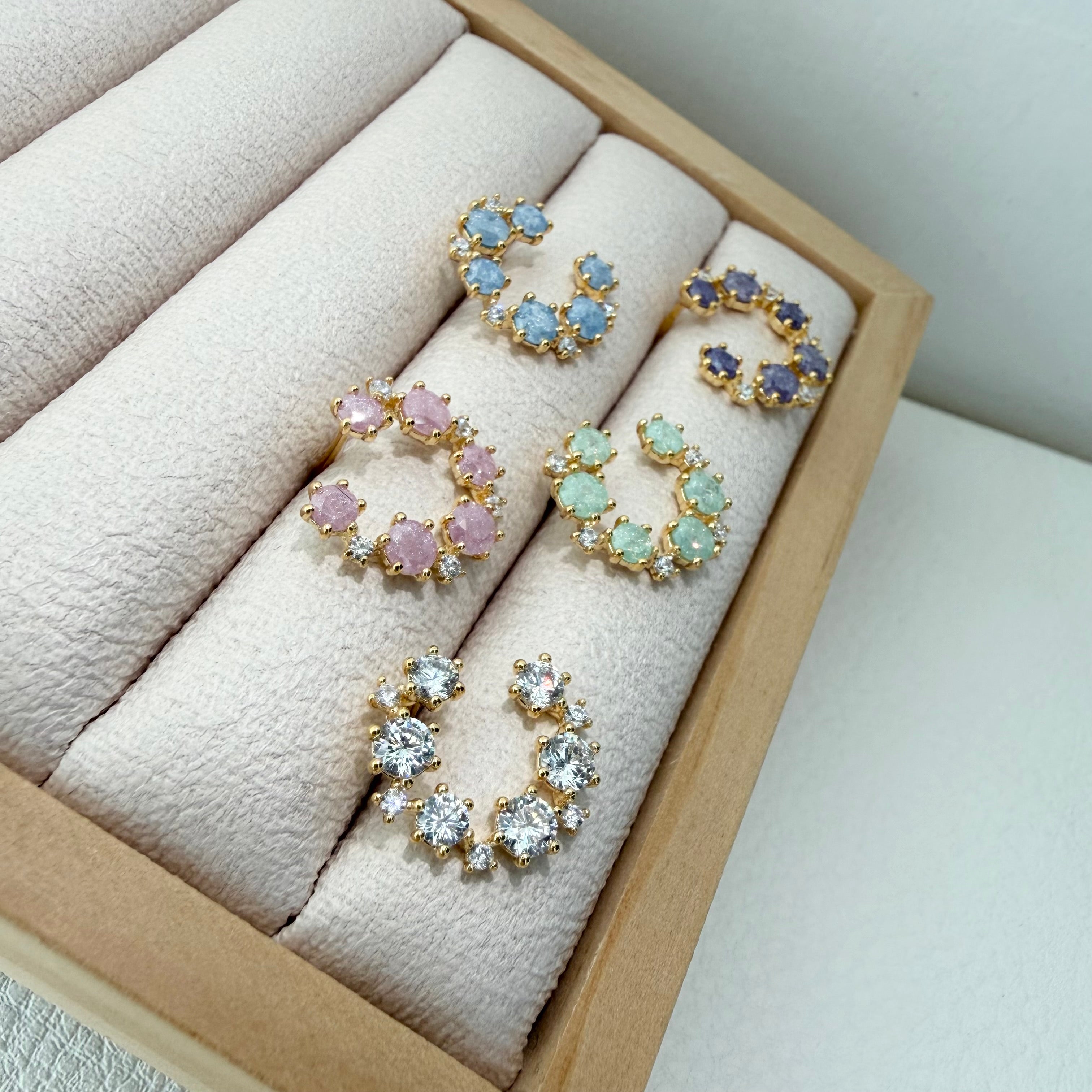 C-Shape Round CZ Earrings