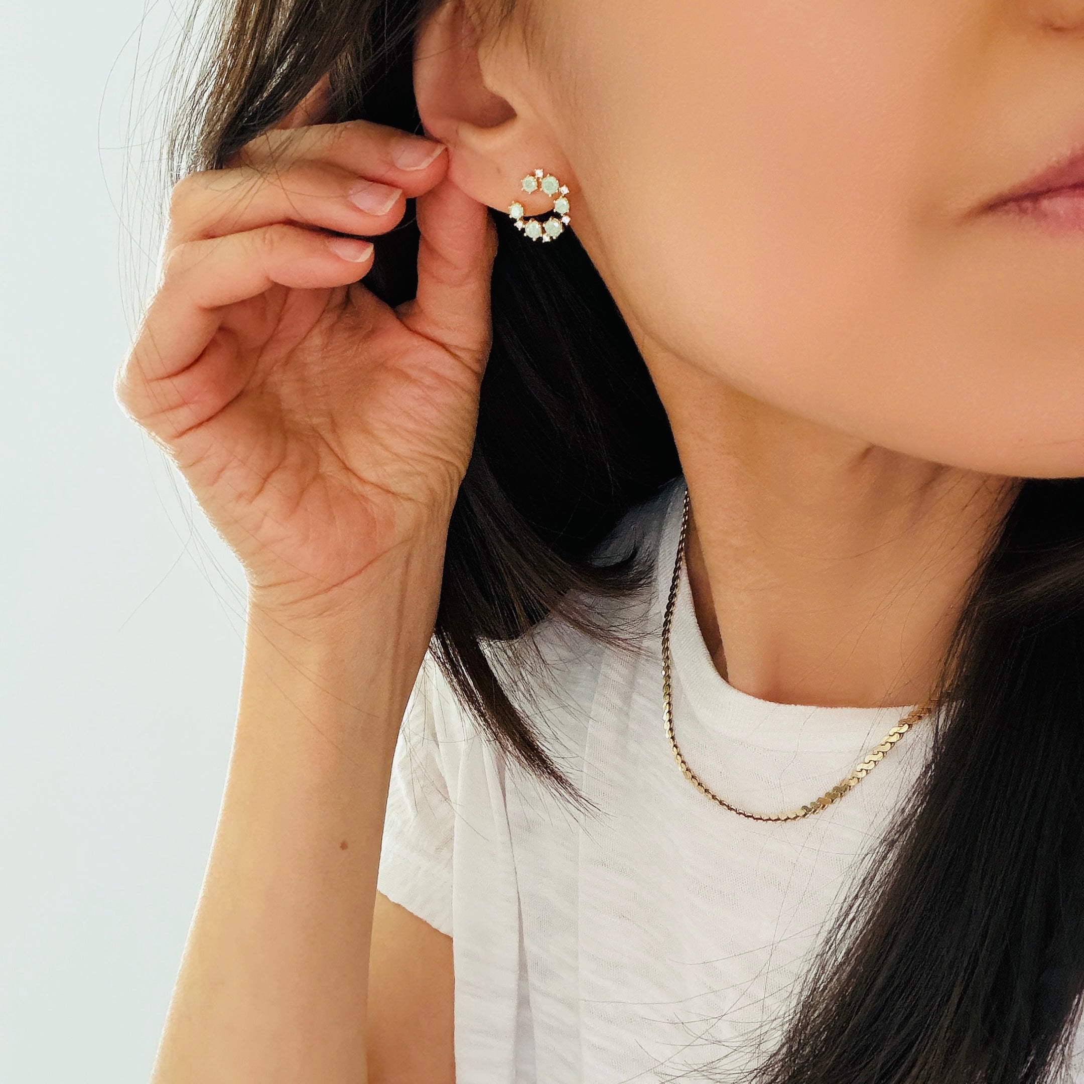 C-Shape Round CZ Earrings