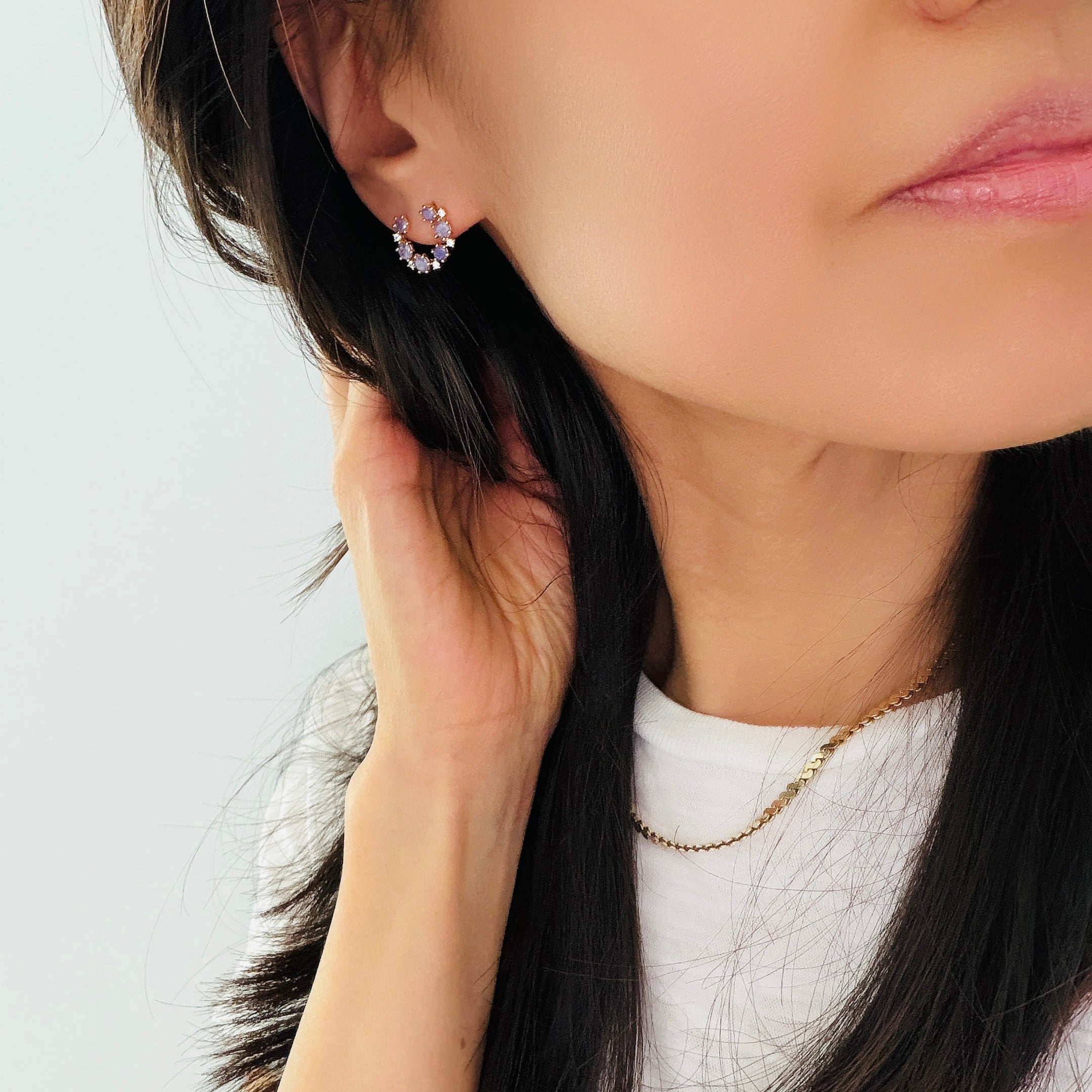 C-Shape Round CZ Earrings