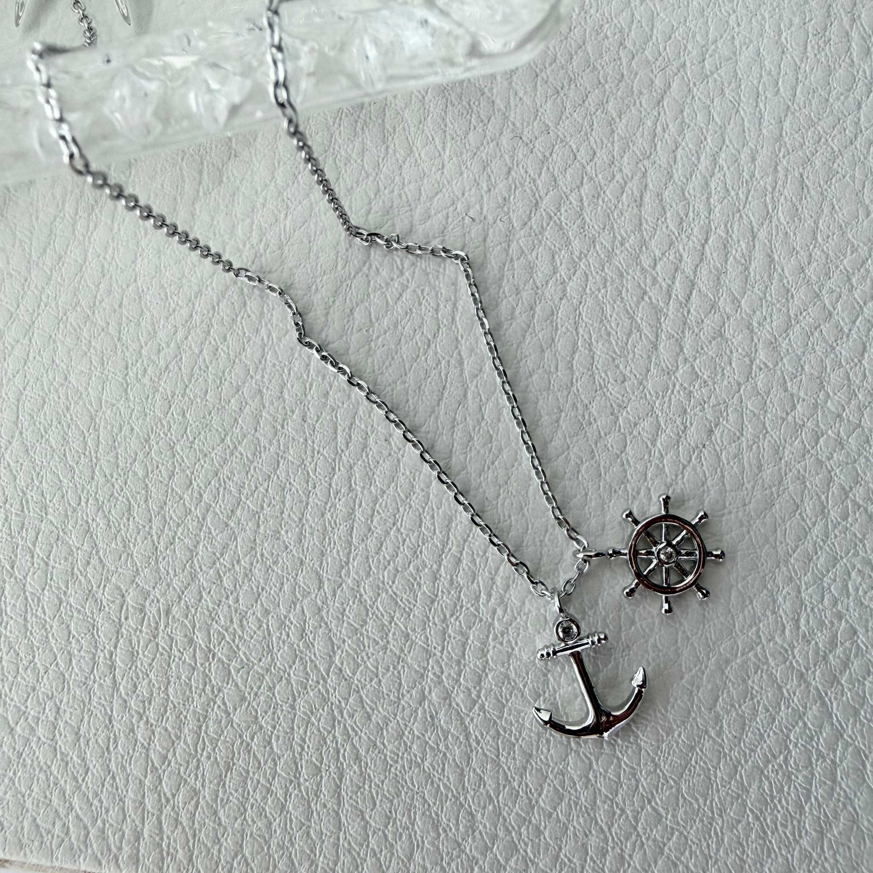 Anchor and Ship Wheel Charm Necklace
