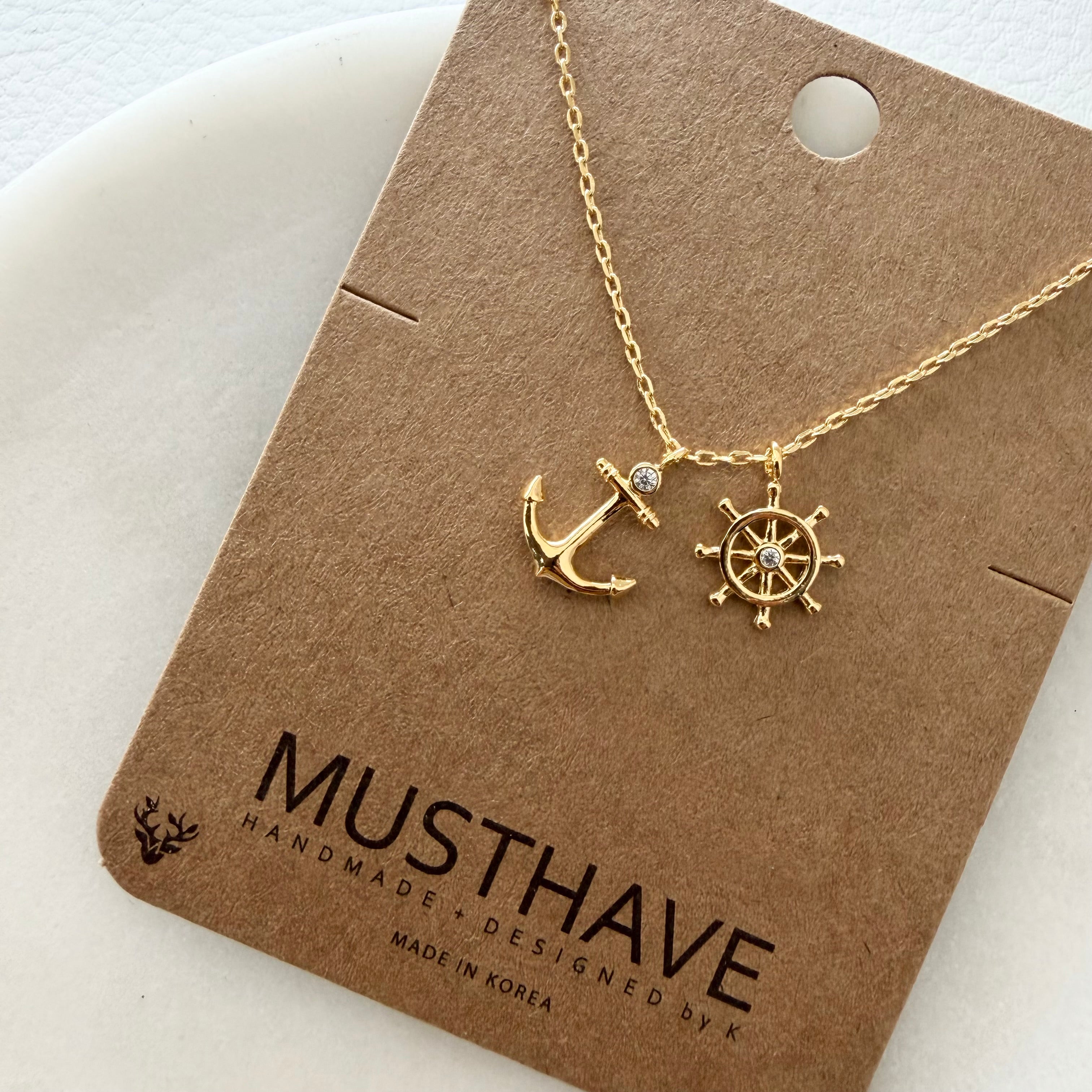 Anchor and Ship Wheel Charm Necklace