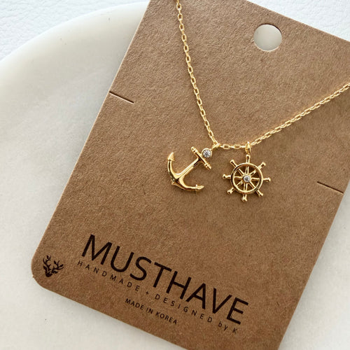 Anchor and Ship Wheel Charm Necklace