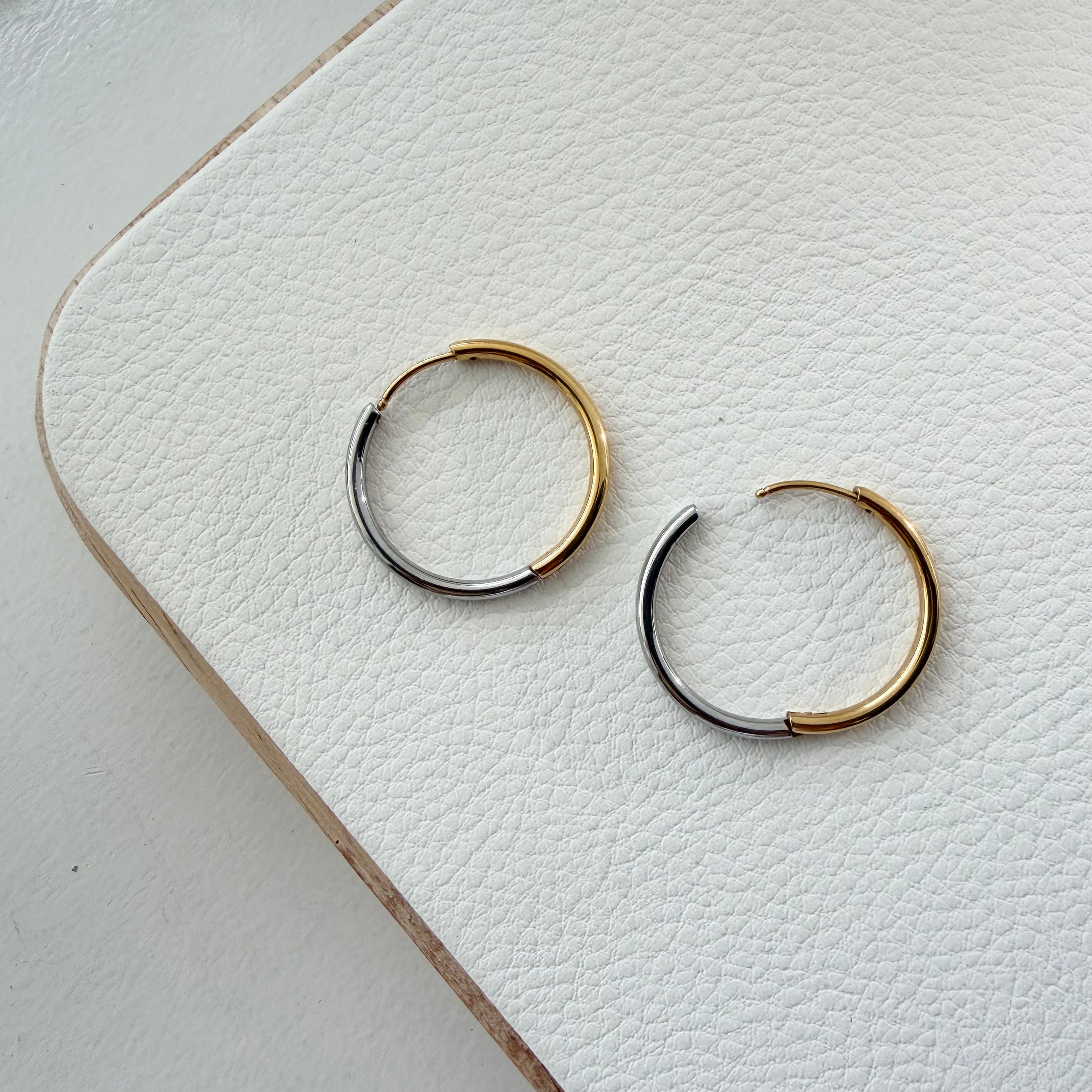 Two Tone Thin Hoop Earrings in Stainless Steel