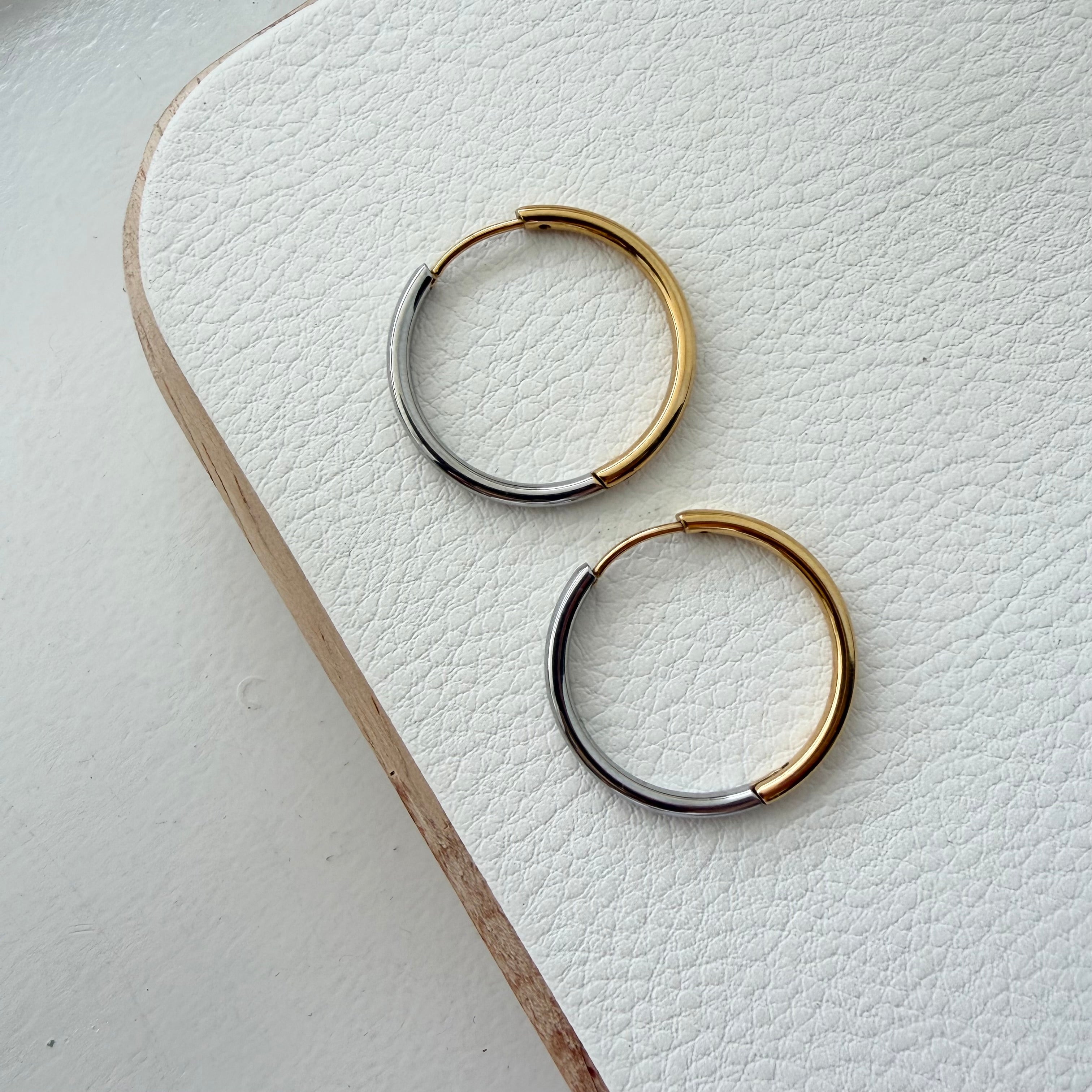 Two Tone Thin Hoop Earrings in Stainless Steel