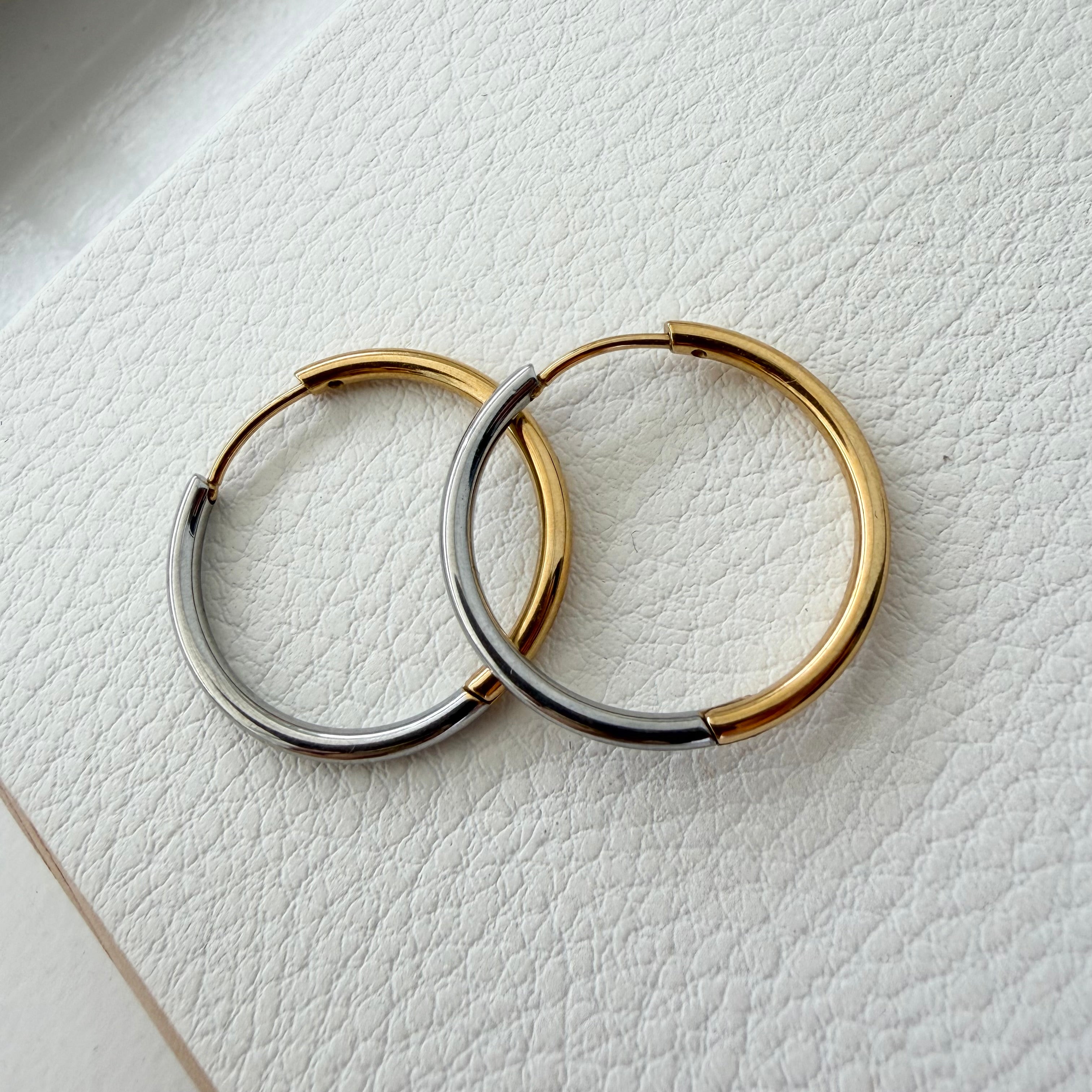Two Tone Thin Hoop Earrings in Stainless Steel