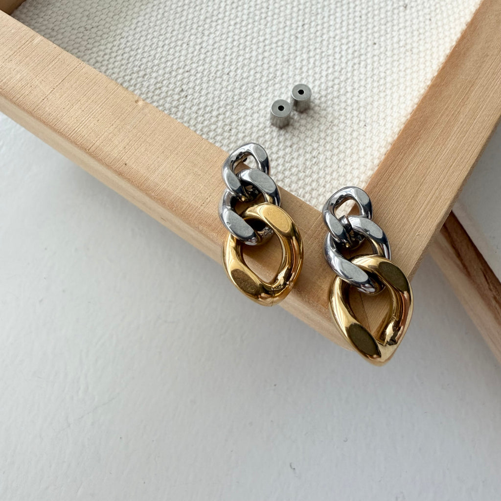 Two Tone Link Chain Earrings in Stainless Steel