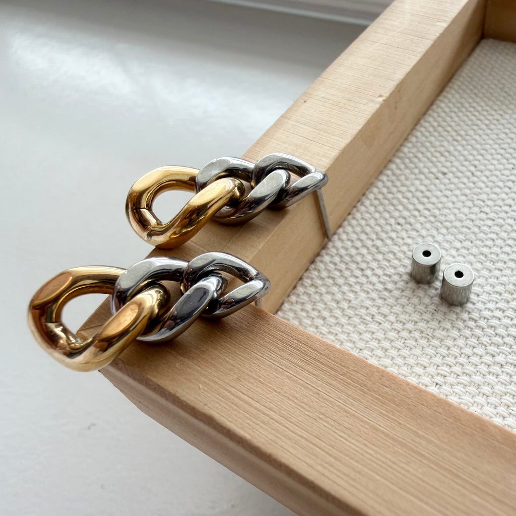 Two Tone Link Chain Earrings in Stainless Steel