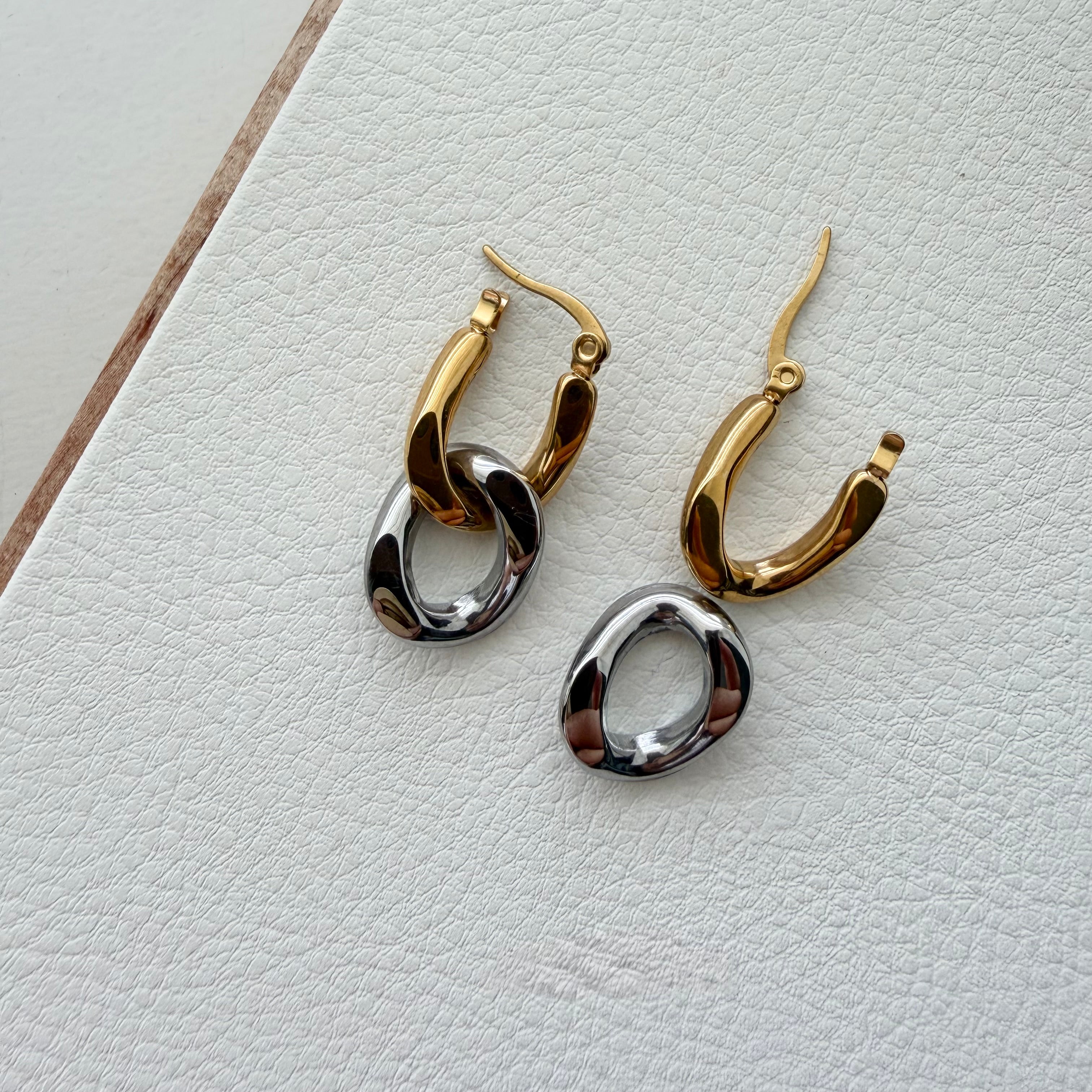 Two Tone Convertible Hoop Earrings in Stainless Steel