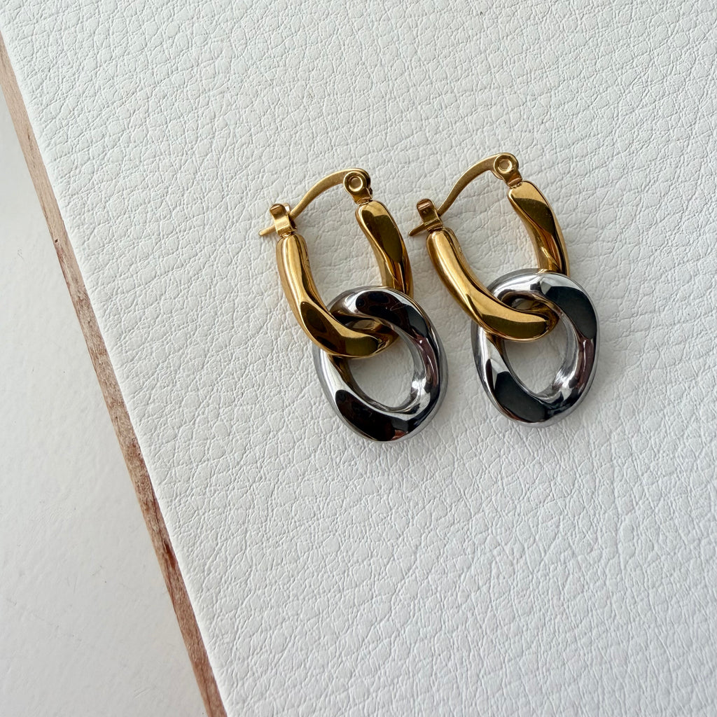 Two Tone Convertible Hoop Earrings in Stainless Steel