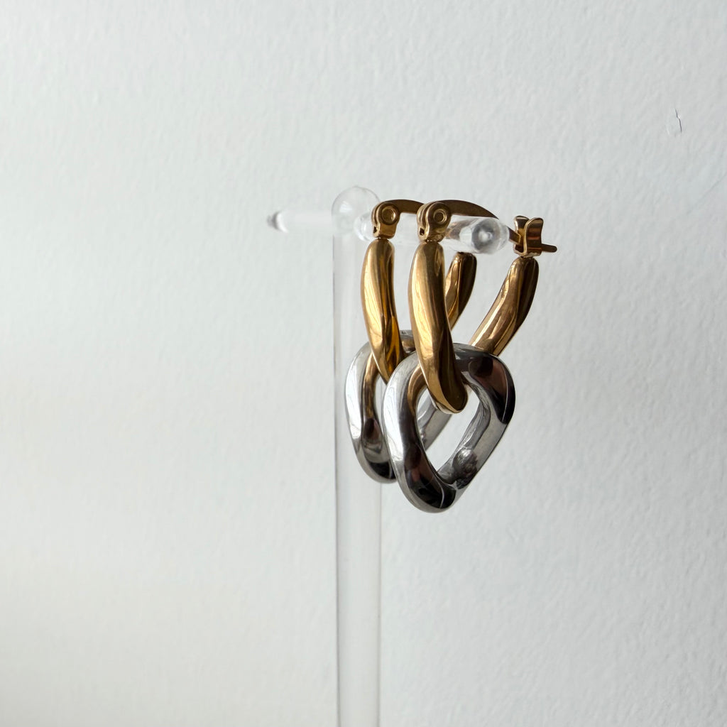 Two Tone Convertible Hoop Earrings in Stainless Steel
