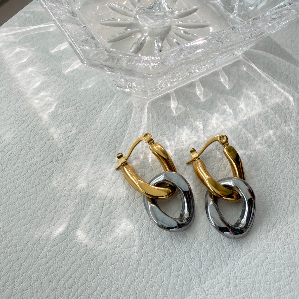 Two Tone Convertible Hoop Earrings in Stainless Steel