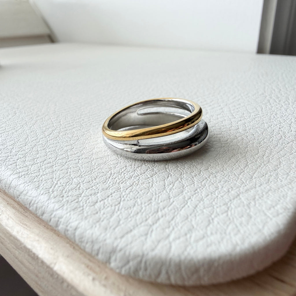 Two Tone Dome Layered Ring in Stainless Steel