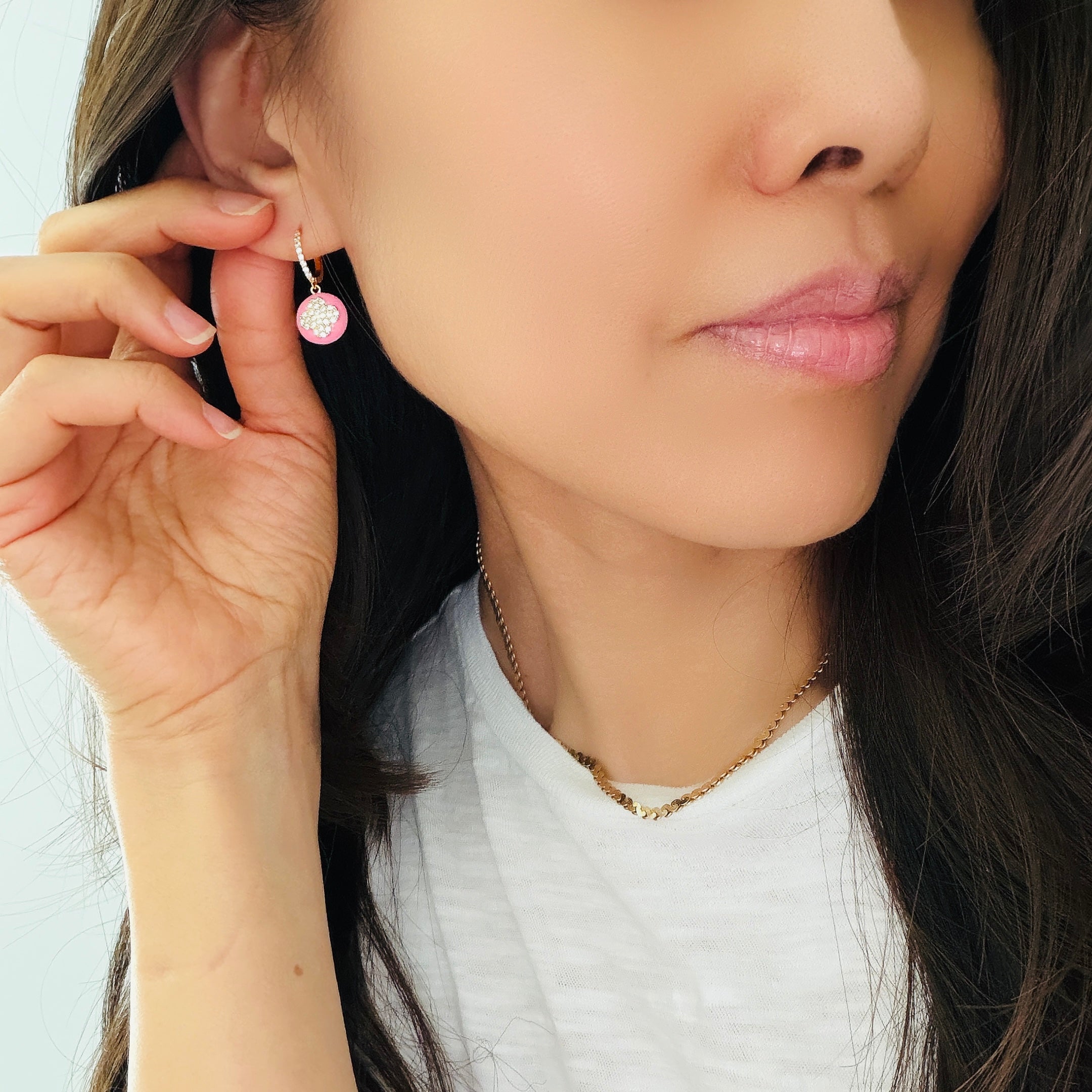 Enamel Quatrefoil Huggie Earrings