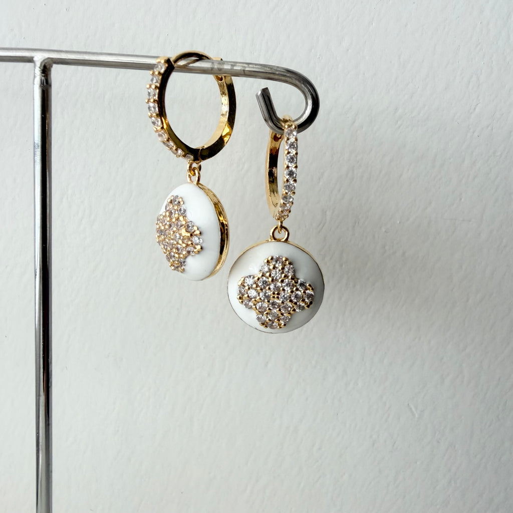 Enamel Quatrefoil Huggie Earrings