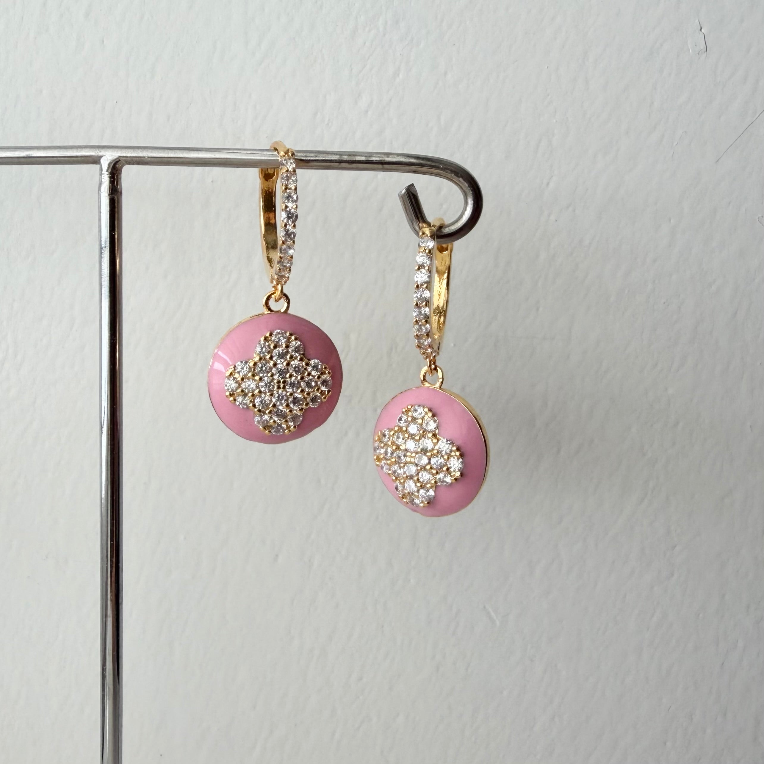 Enamel Quatrefoil Huggie Earrings