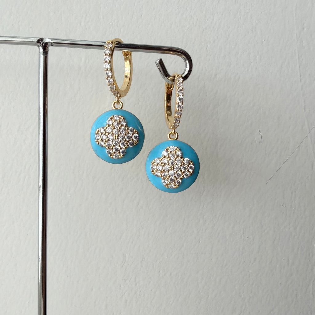 Enamel Quatrefoil Huggie Earrings