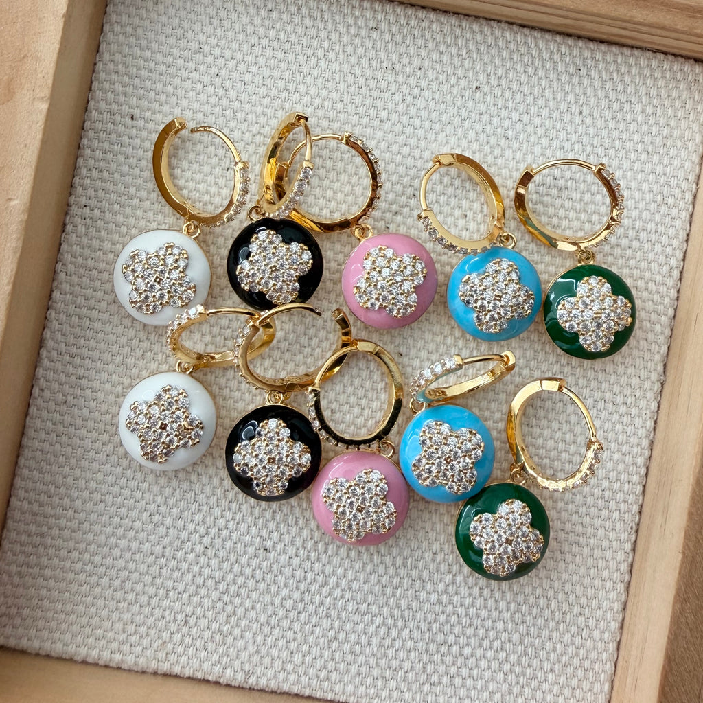 Enamel Quatrefoil Huggie Earrings