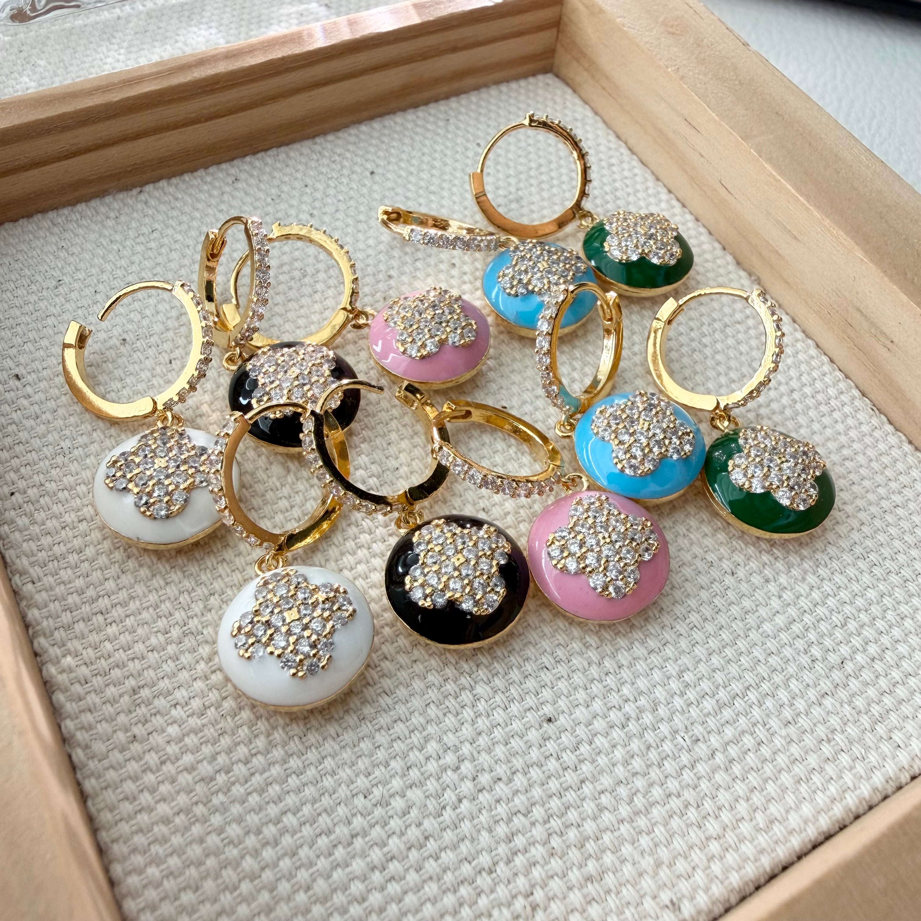 Enamel Quatrefoil Huggie Earrings