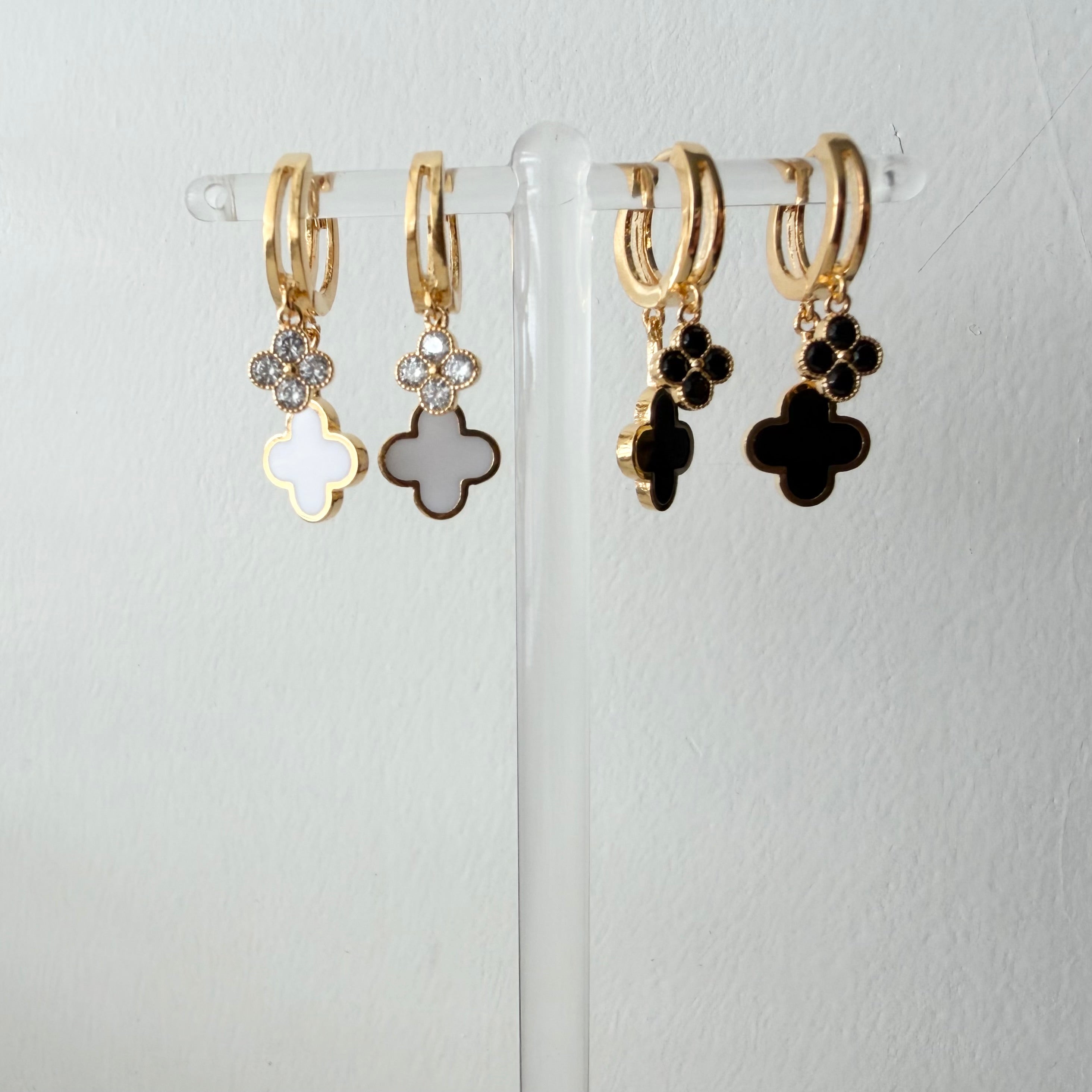Floating Quatrefoil Double Charm Huggie Earrings