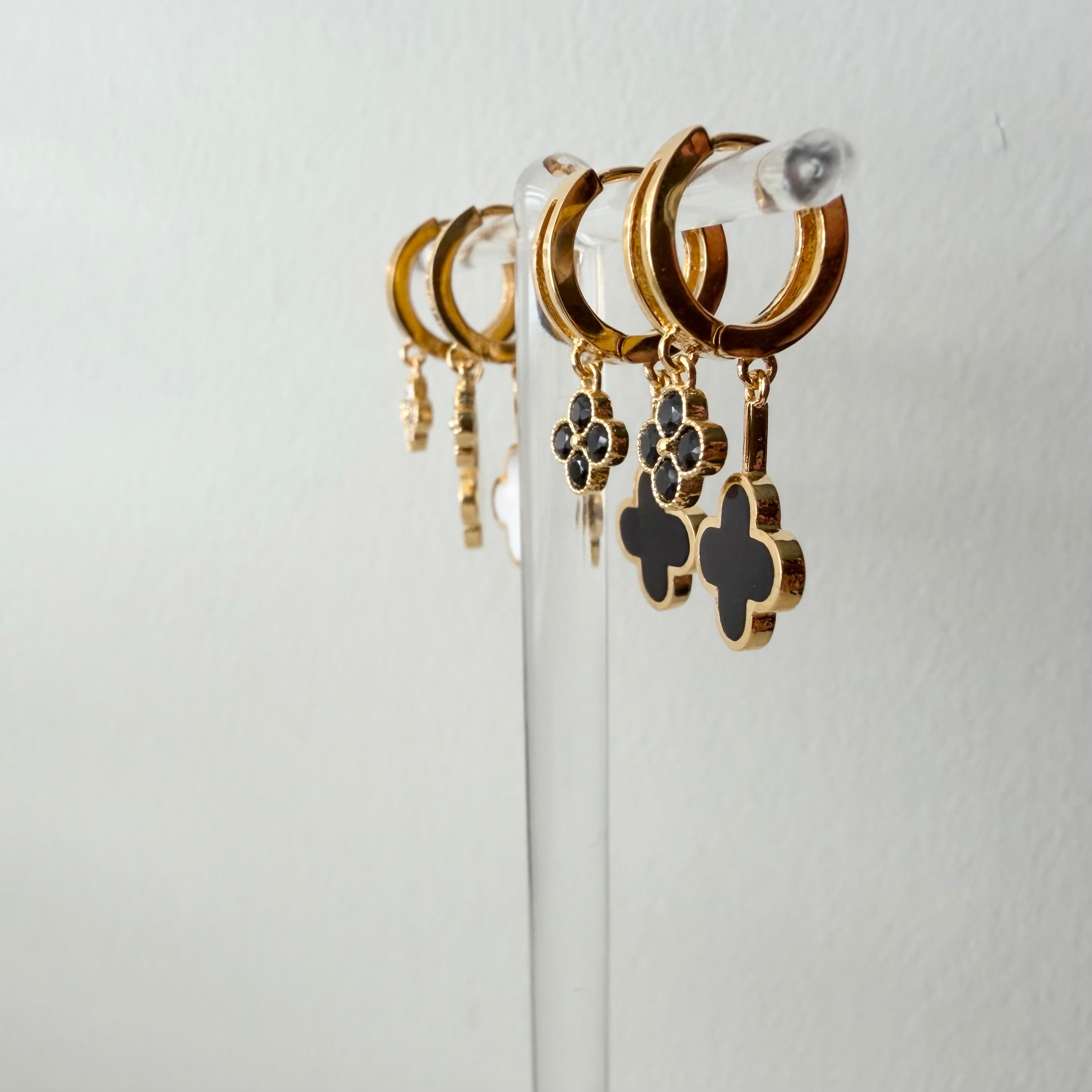 Floating Quatrefoil Double Charm Huggie Earrings